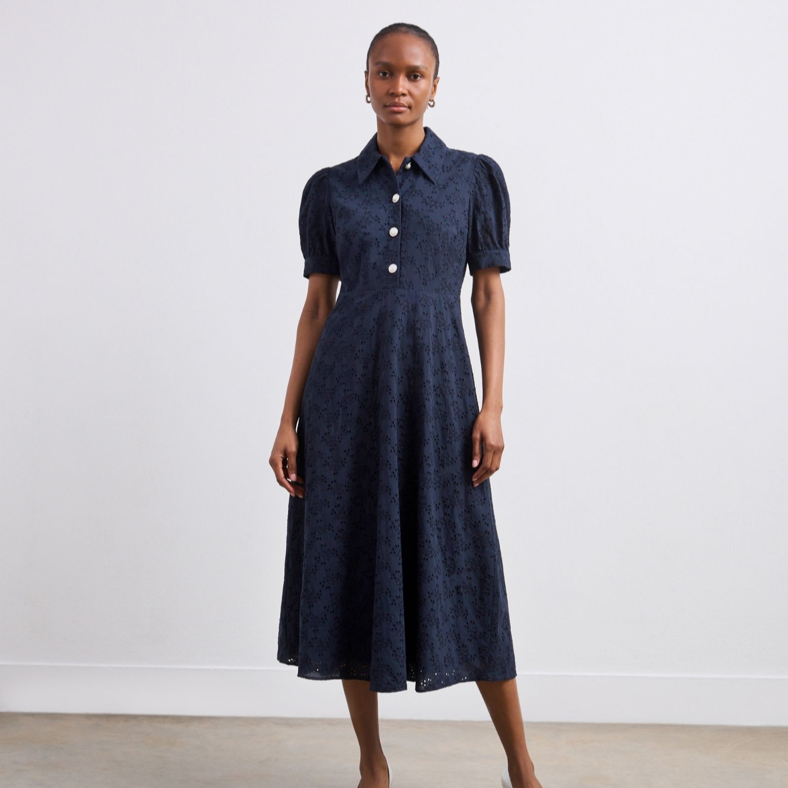 Finery Nora Cotton Eyelet Broderie Dress Pearl Buttons
