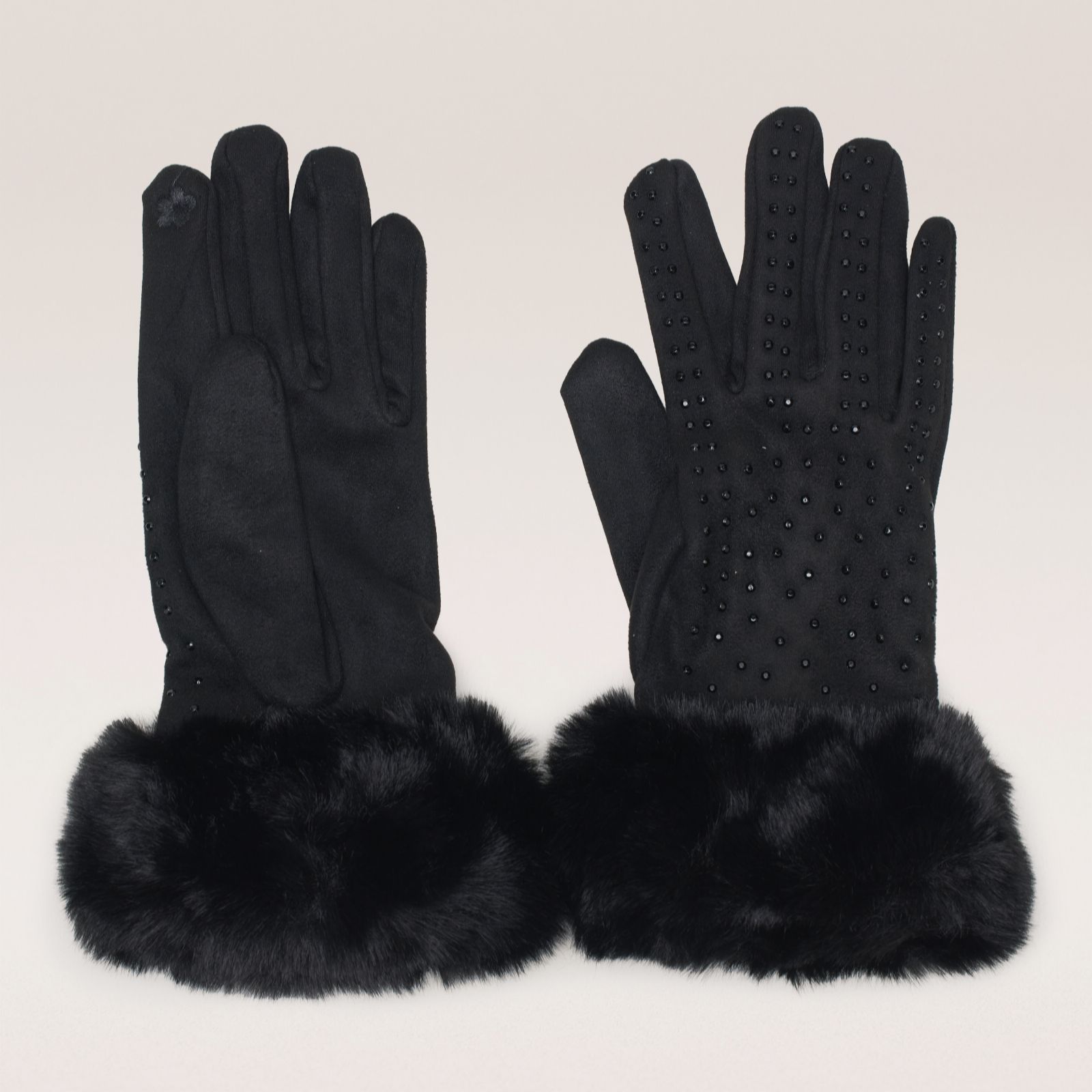 Frank Usher Mock Suede Gloves with Studs and Faux Fur Trim
