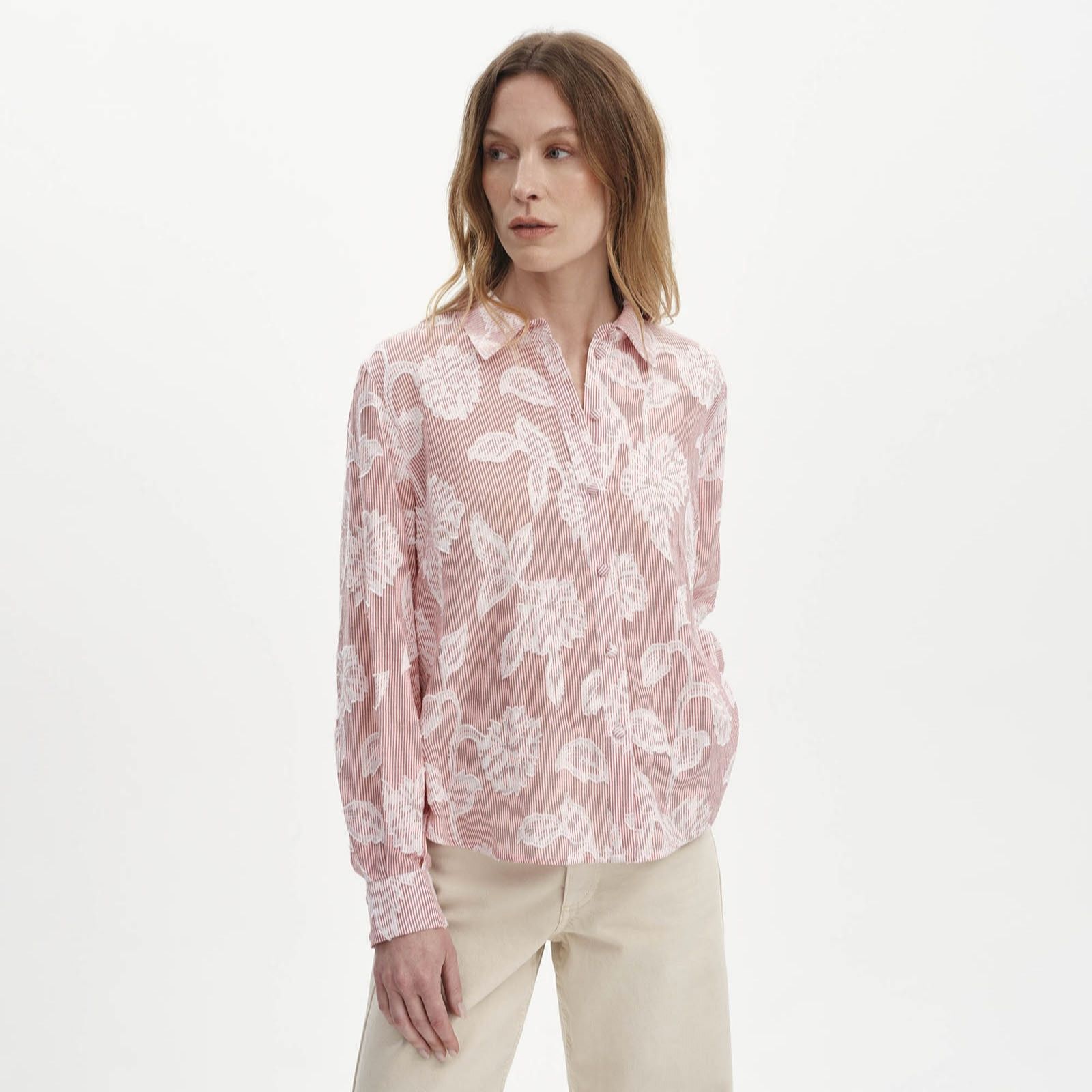 Finery London Heidi 100% Cotton Jaquard Floral Stripe Shirt women's