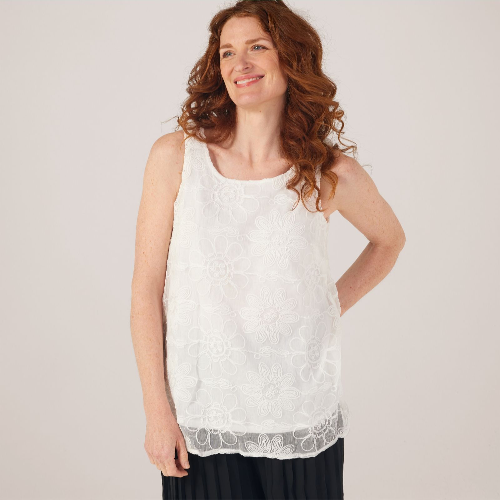 Nina Leonard Dragon Fruit Sleeveless Embroidered Float Top