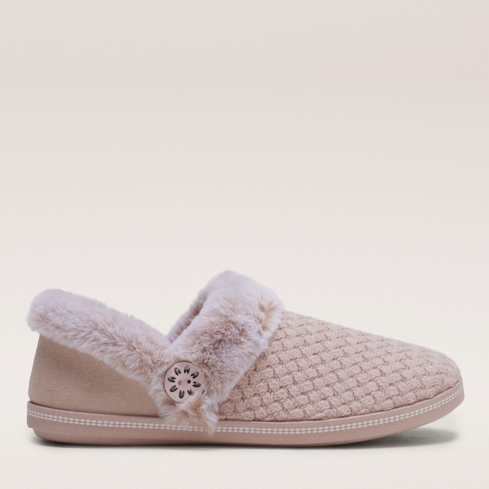 Skechers Women's COZY CAMPFIRE Quilted Faux Fur Knit Button Slipper W/ Memory Foam Pink | Size: 8