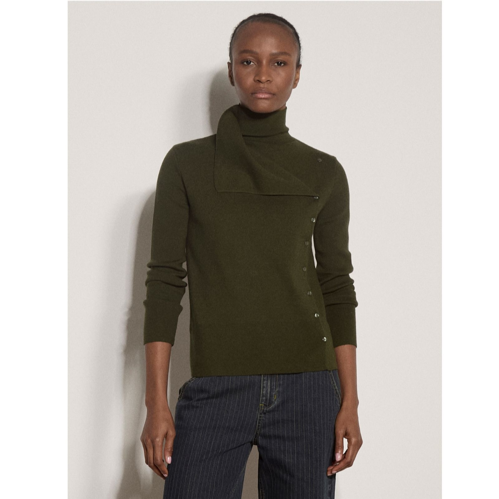 Apricot Women's Ribbed Knit Asymmetric Cardigan Sweater in Khaki | Size: 18