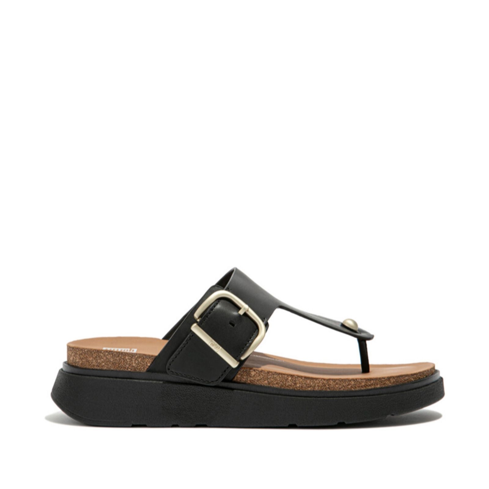 Fitflop Black Gen-Ff Buckle Leather Toe Post Sandal