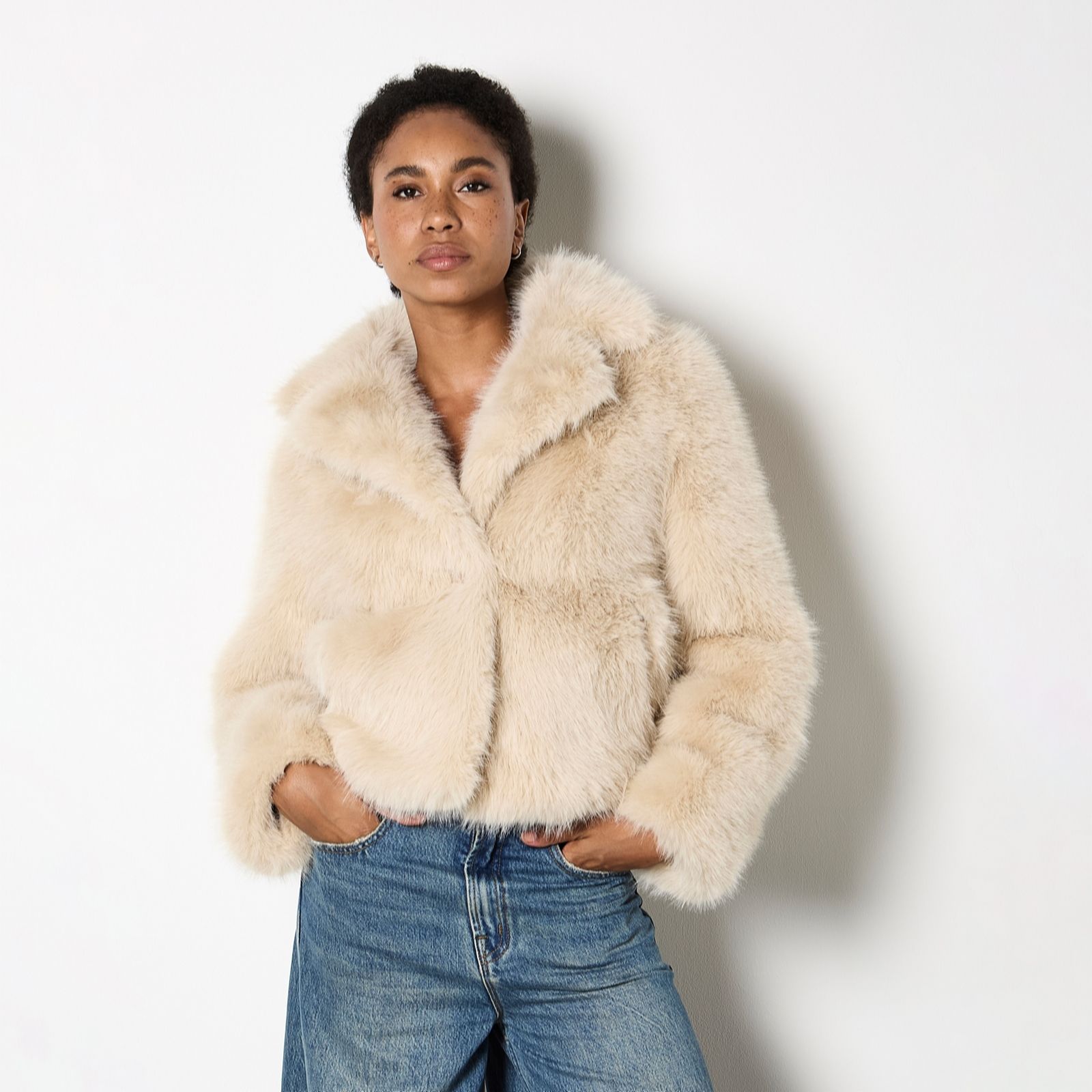 Apricot Fur Collar Short Coat women's