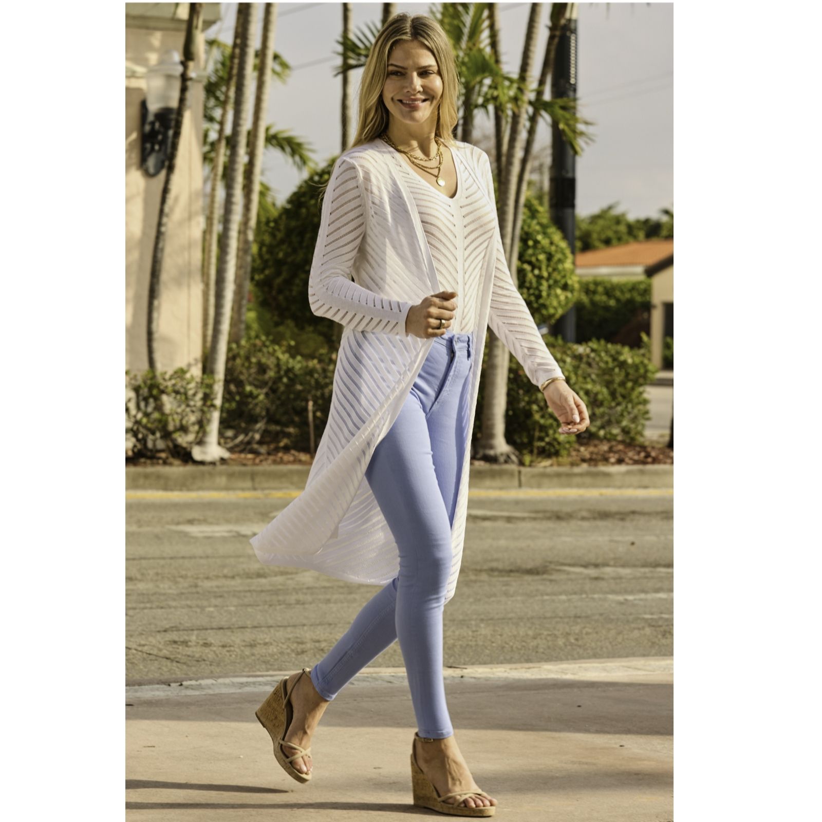 Sosandar Ivory Ladder Stitch Cardigan