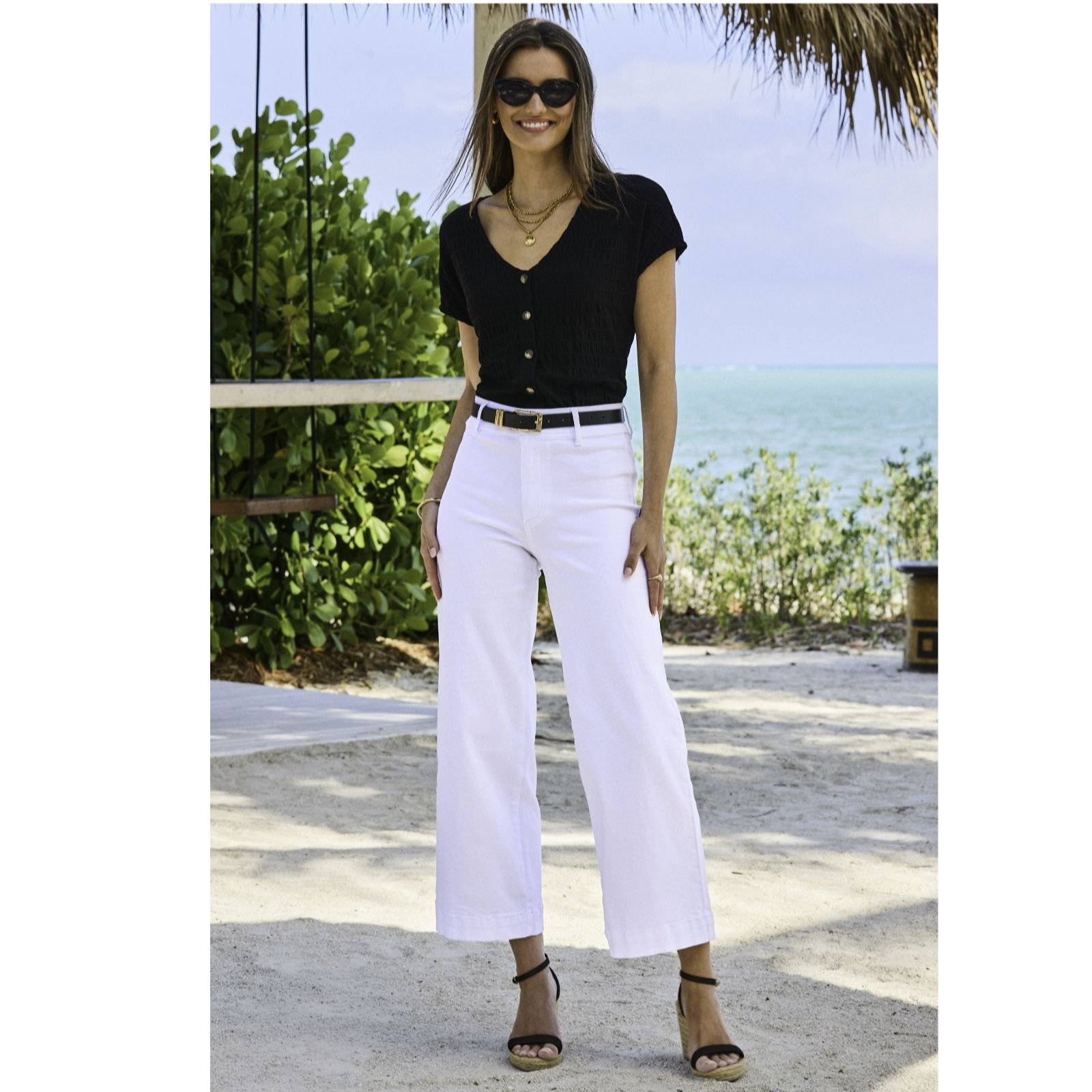 Sosandar Regular Cropped Stretch Wide Leg Jean