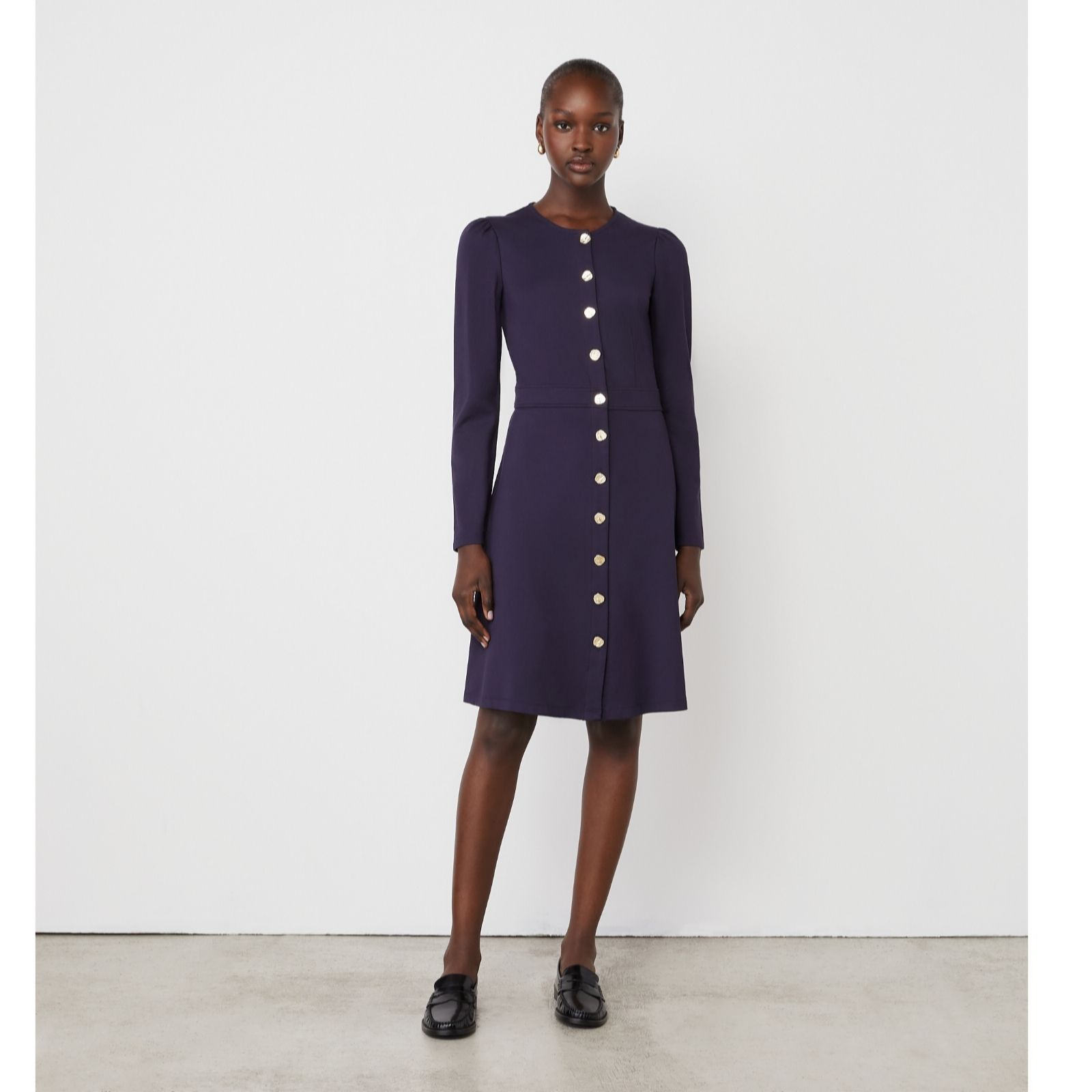 Finery London Blake Ponte Dress with Gold Buttons