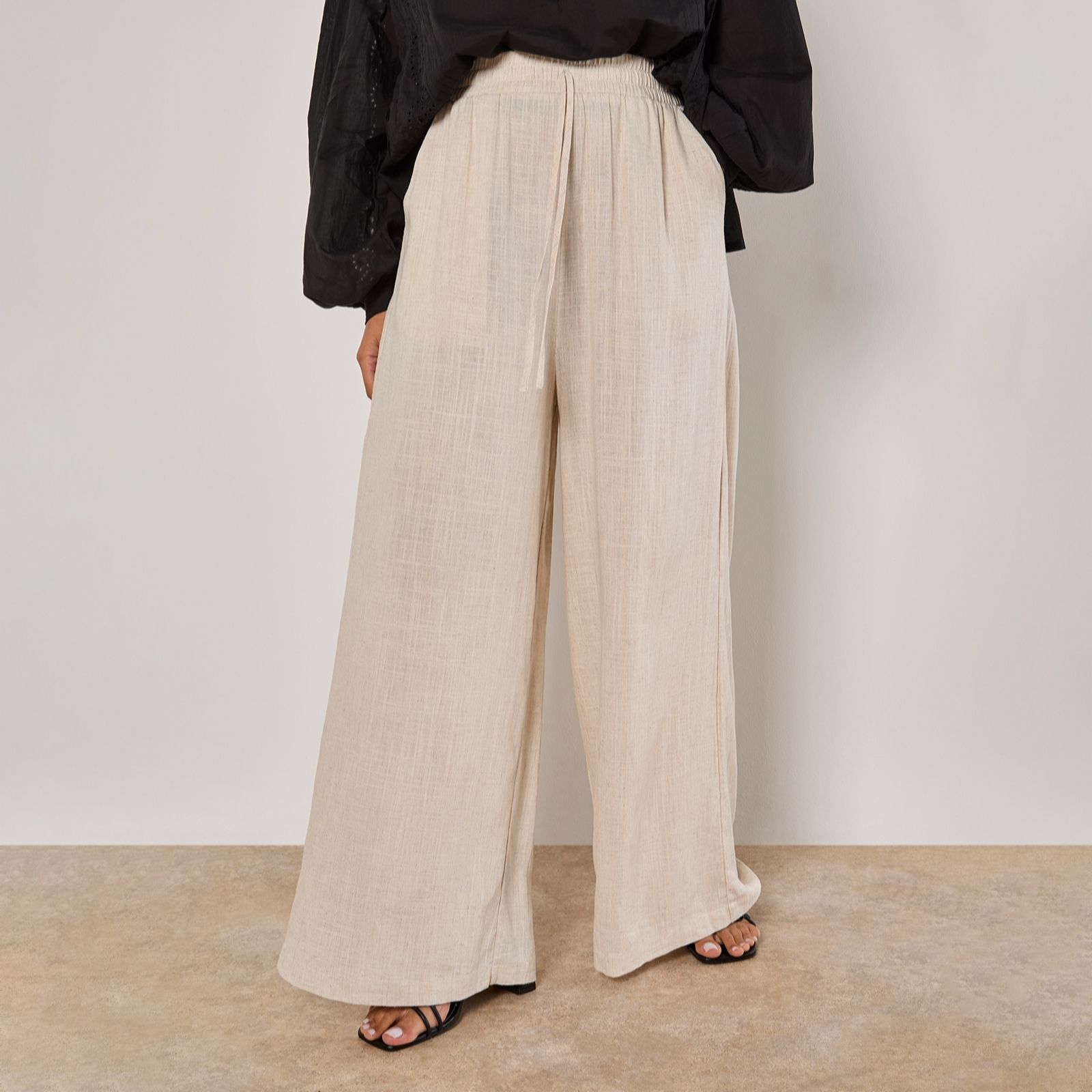 Apricot Wide Leg Elasticated Waist Linen Mix Trousers