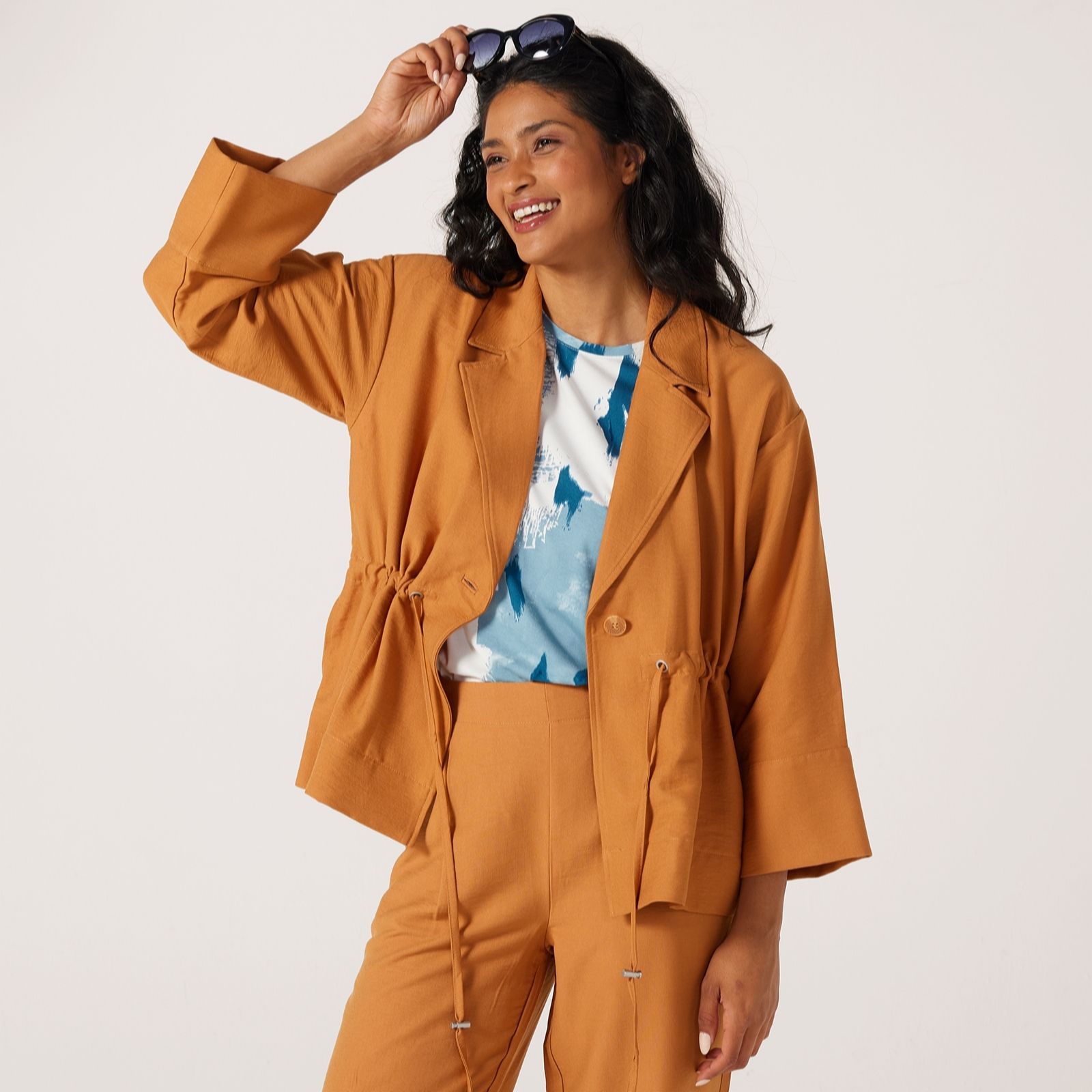Marlawynne Caramel Collection Sedona Peplum With Drawstring Jacket
