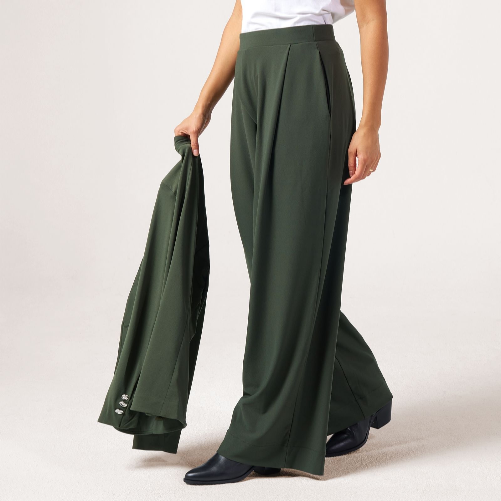 MarlaWynne Collection Luxe Crepe Soft Suiting Trousers With Metal B... women's