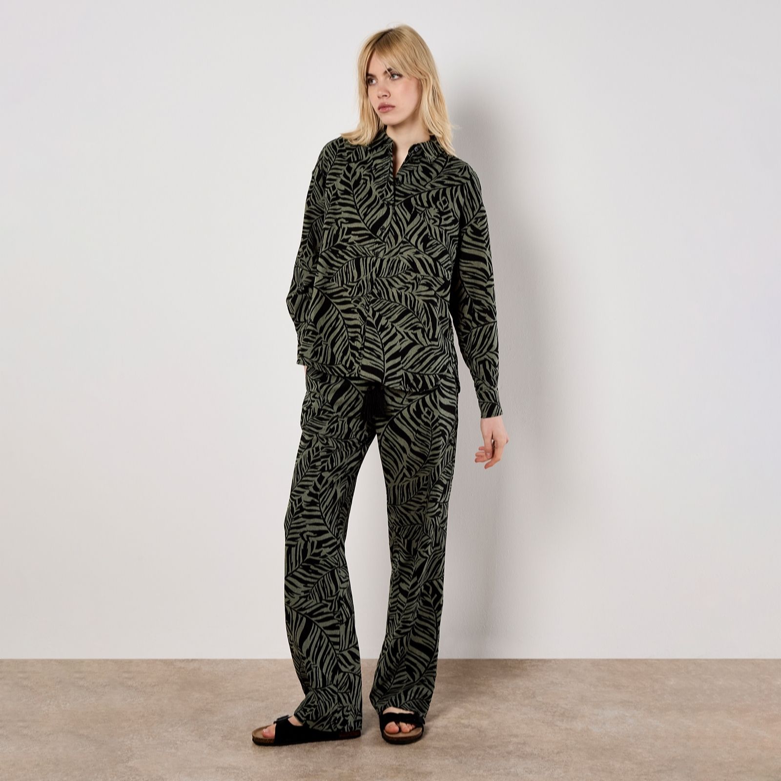 Apricot Bold Leaf Linen Mix Shirt women's
