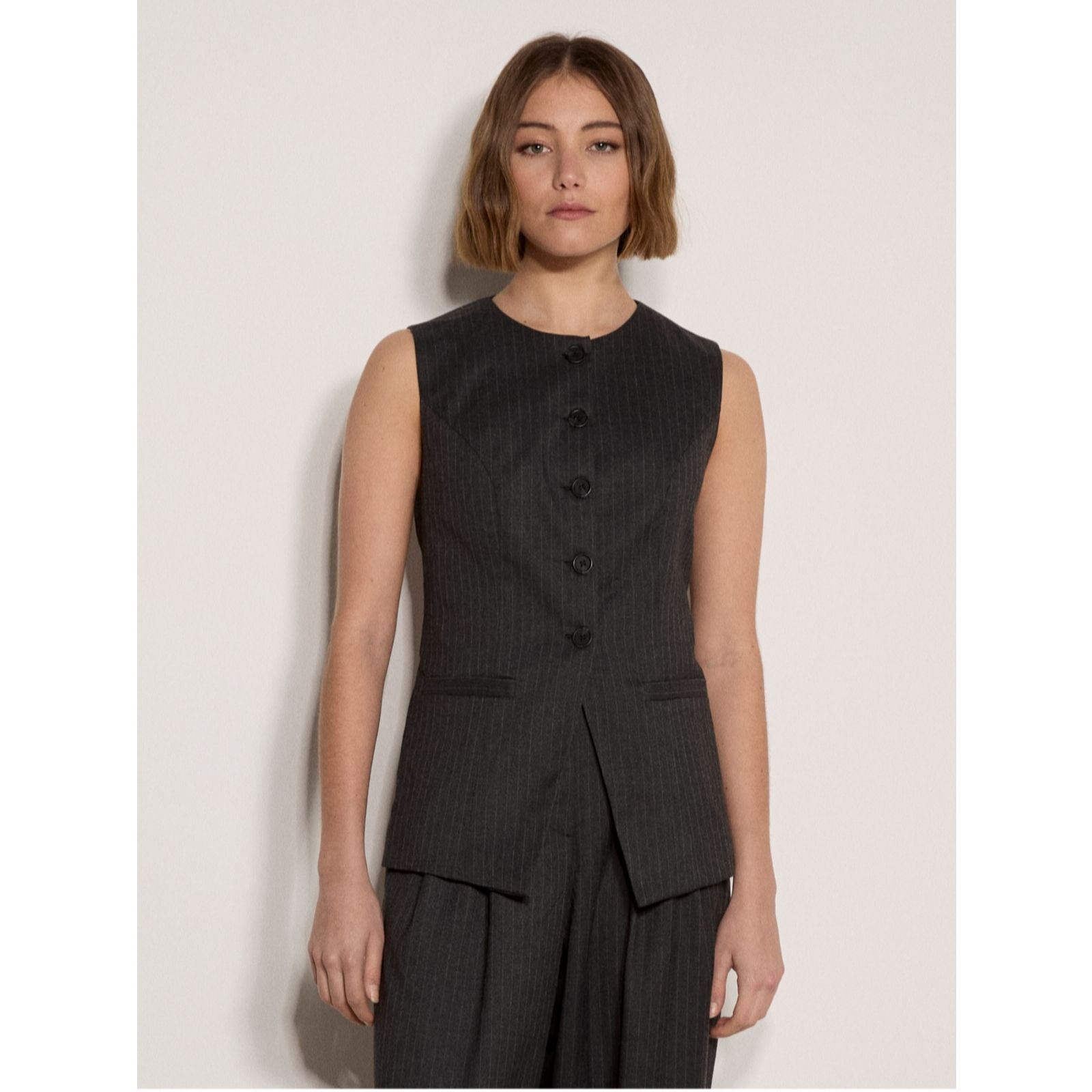 Apricot Women's Oversized Pinstripe Waistcoat in Dark Grey | Size: 18