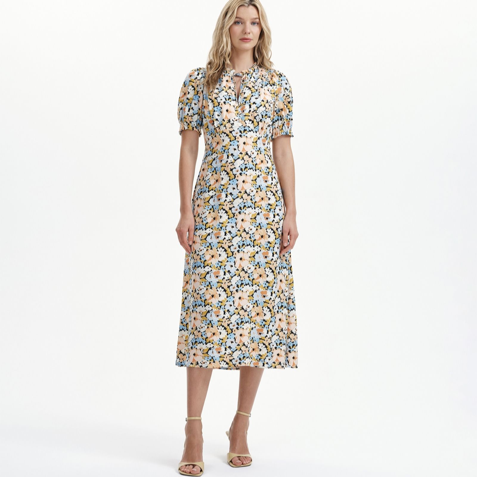 Finery London Trish Peach Floral Print Spun Viscose Dress Standard women's