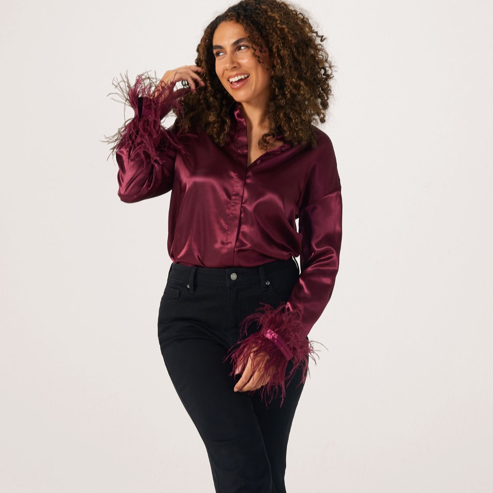 Dannii Minogue Feather Trim Shirt Petite