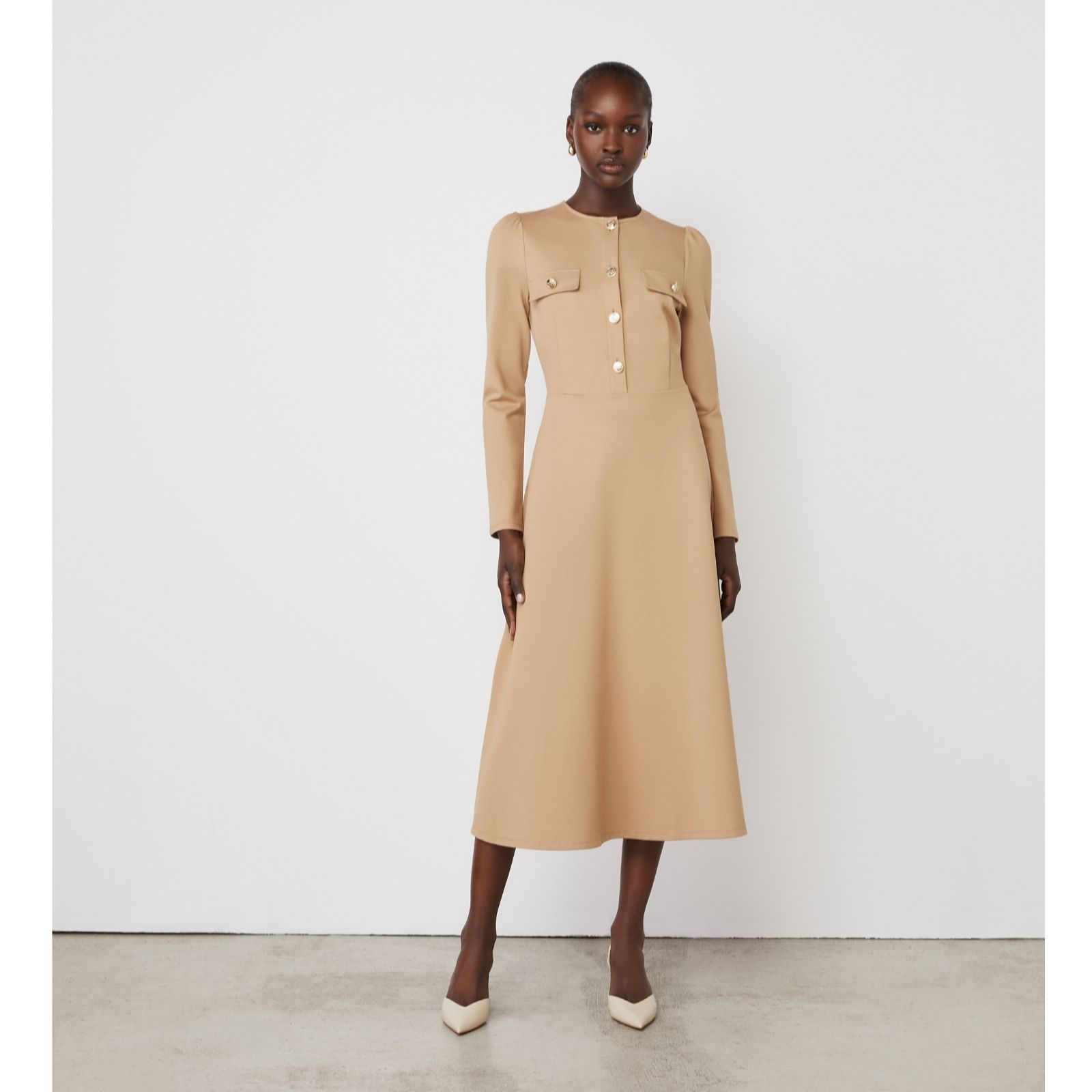 Finery Camel London Gilly Ponte Midi Dress