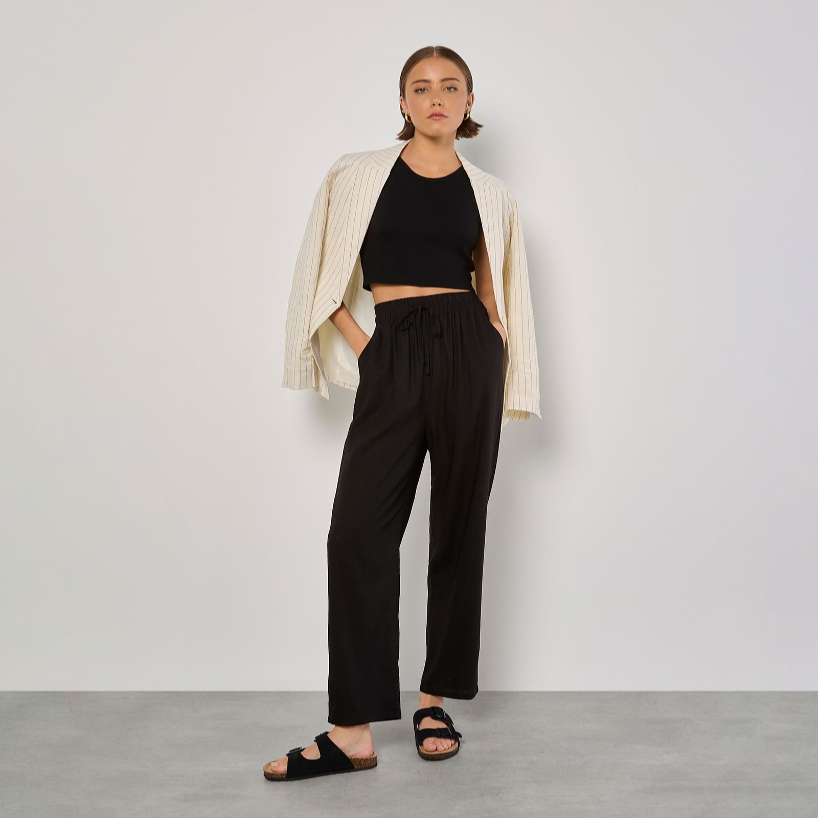 Apricot Linen Mix Palazzo Trousers
