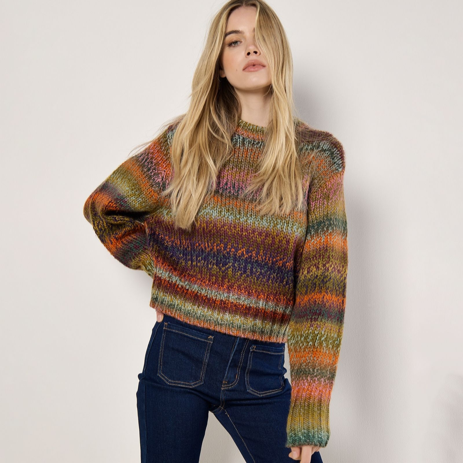 Apricot Orange Chunky Knit Multi Colour Jumper