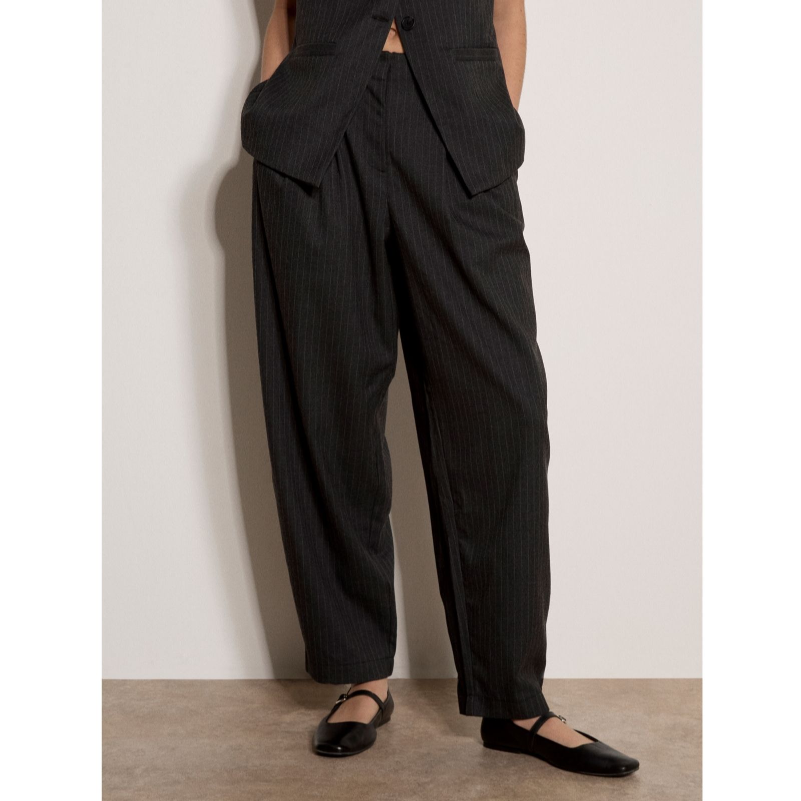 Apricot Women's Pinstripe Wide-Leg Balloon Trousers in Dark Grey | Size: 18