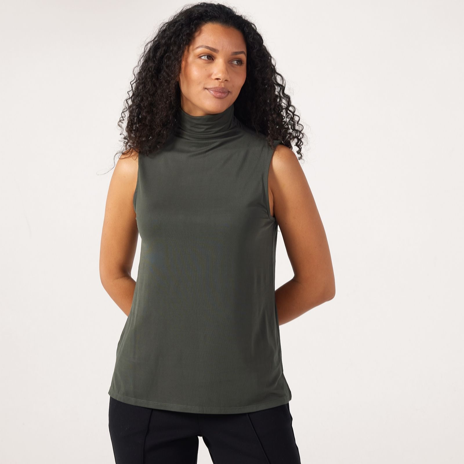 Marlawynne Black Peached Jersey Sleeveless Mock Neck
