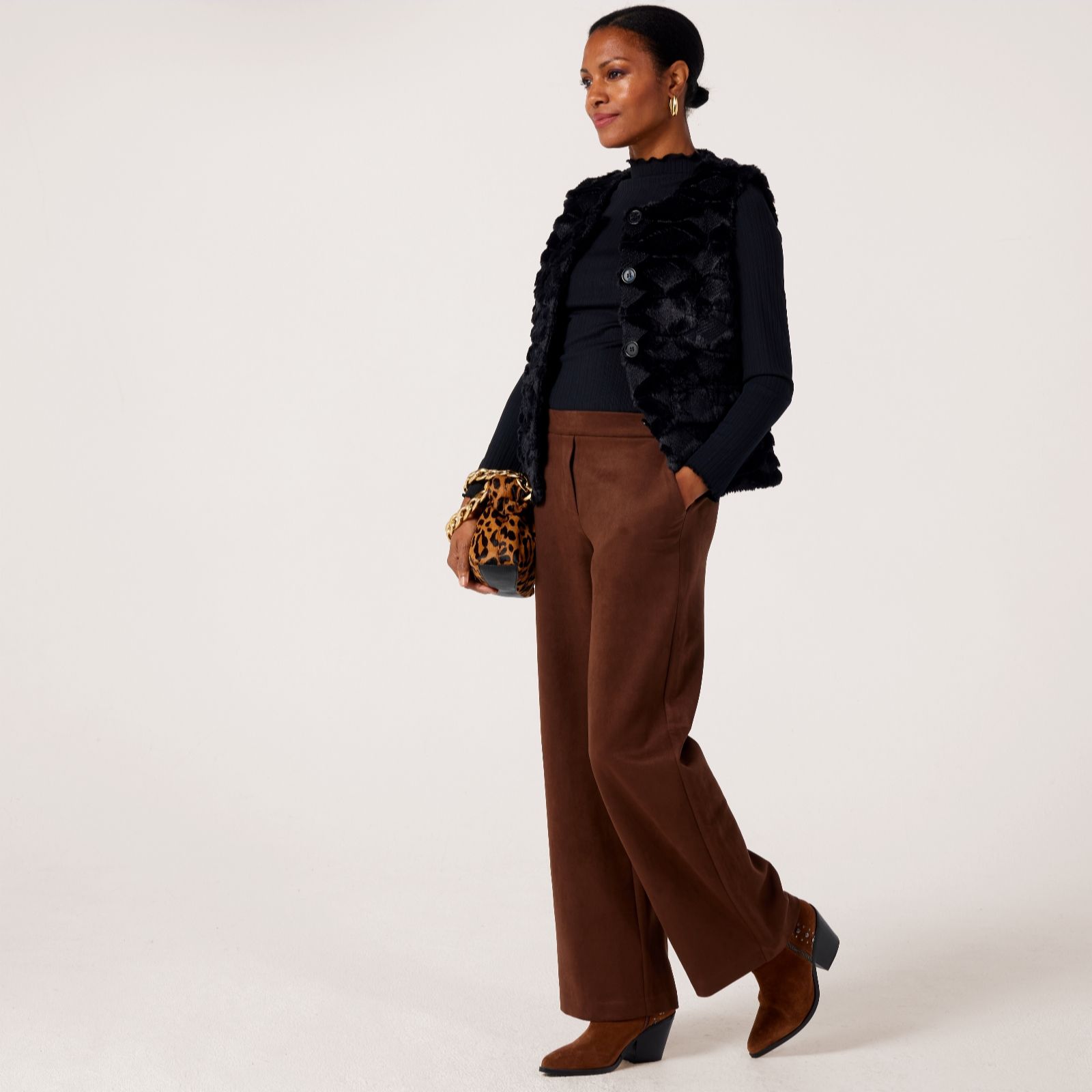 Helene Berman Burgundy Faux Suede Trouser With Elasticated Waist
