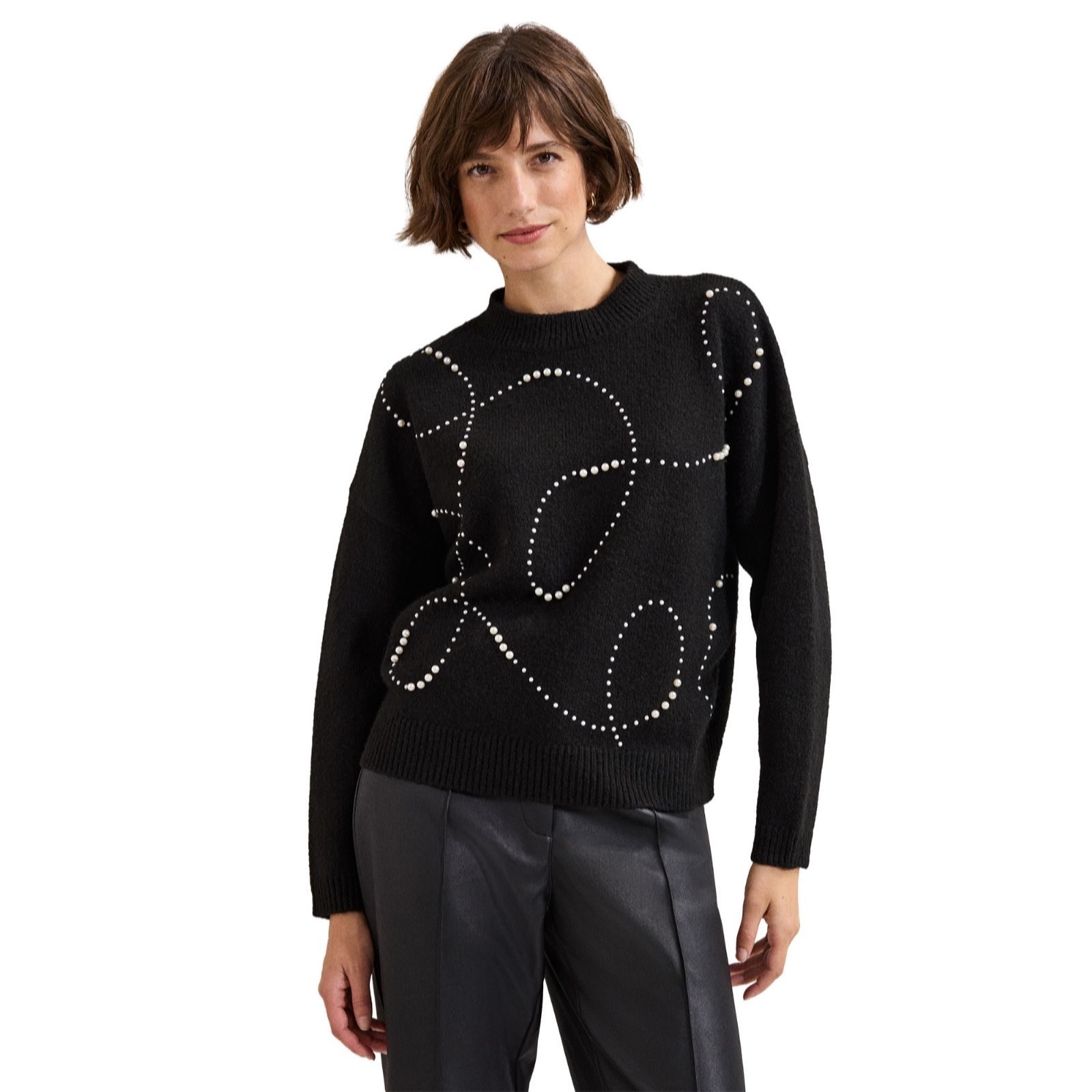 Phase Eight Black Ivory Dasha Pearl Front Embellished Jumper