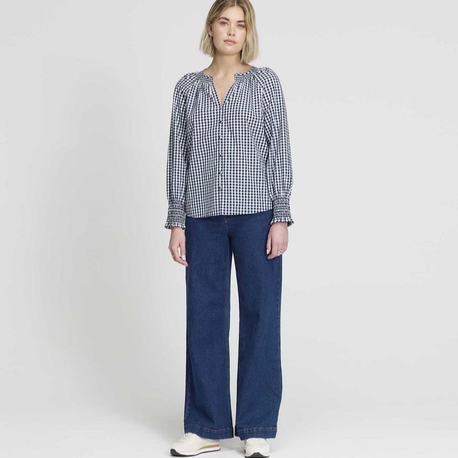 Finery Navy Gingham Check London Sandy Navy Gingham Cotton Blouse