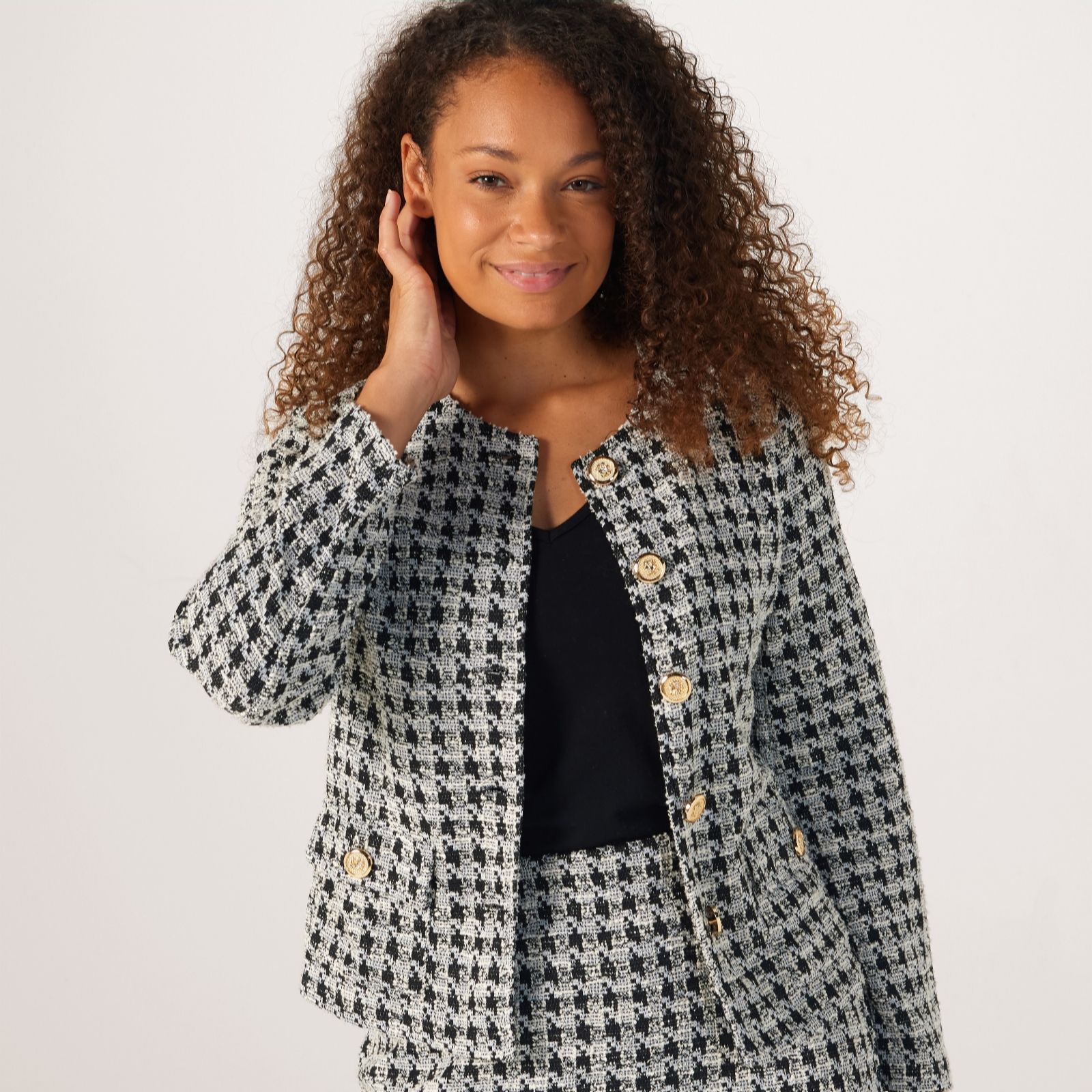 Kim & Co Navy,Green Jacquard Boucle Jacket