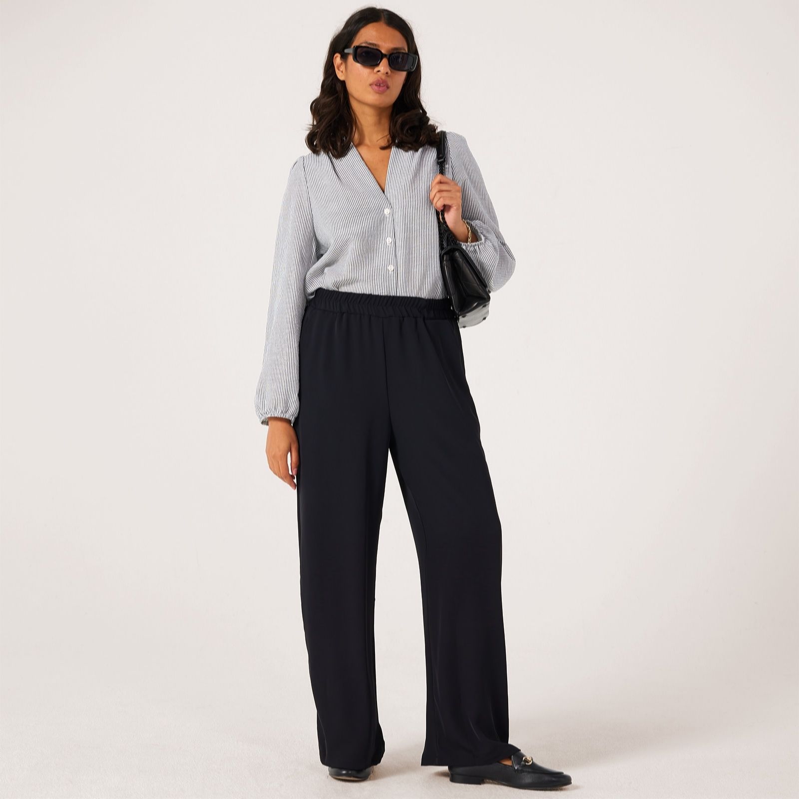 Kim & Co Latte Silky Twill Wide Leg Standard Trousers With Pocket