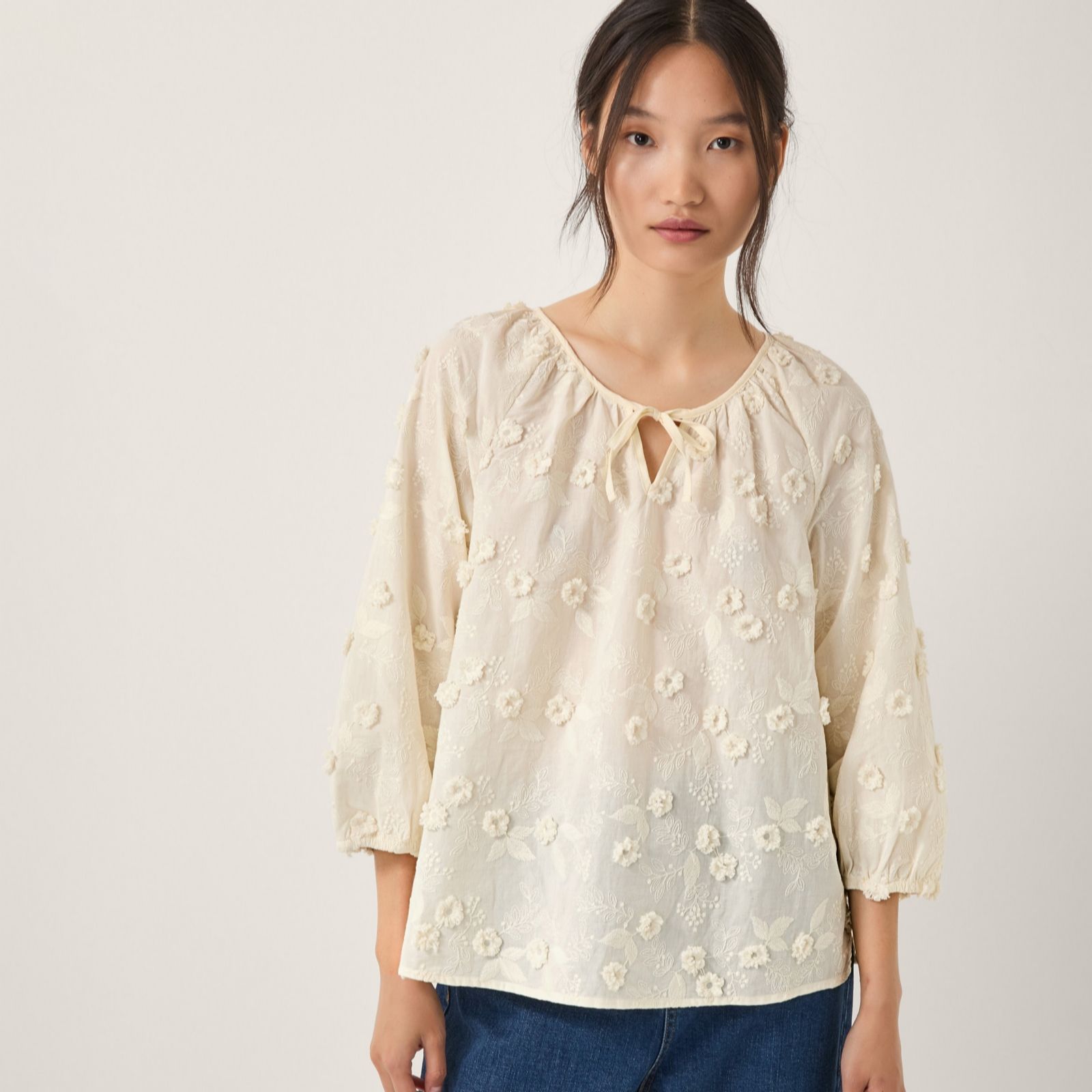 Monsoon Navy Irene Floral Embroidered Blouse