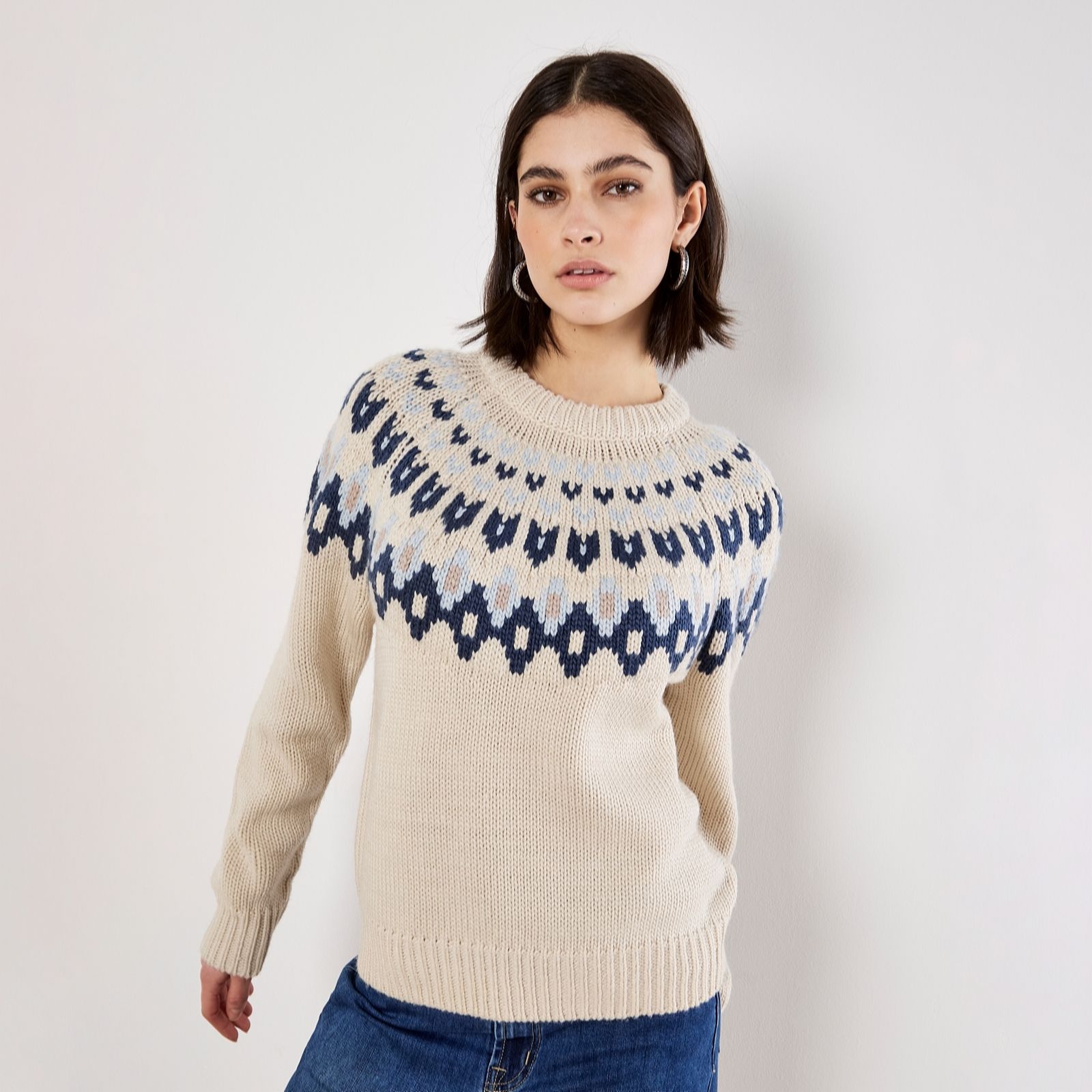 Apricot Red Fair Isle Crew Neck Jumper