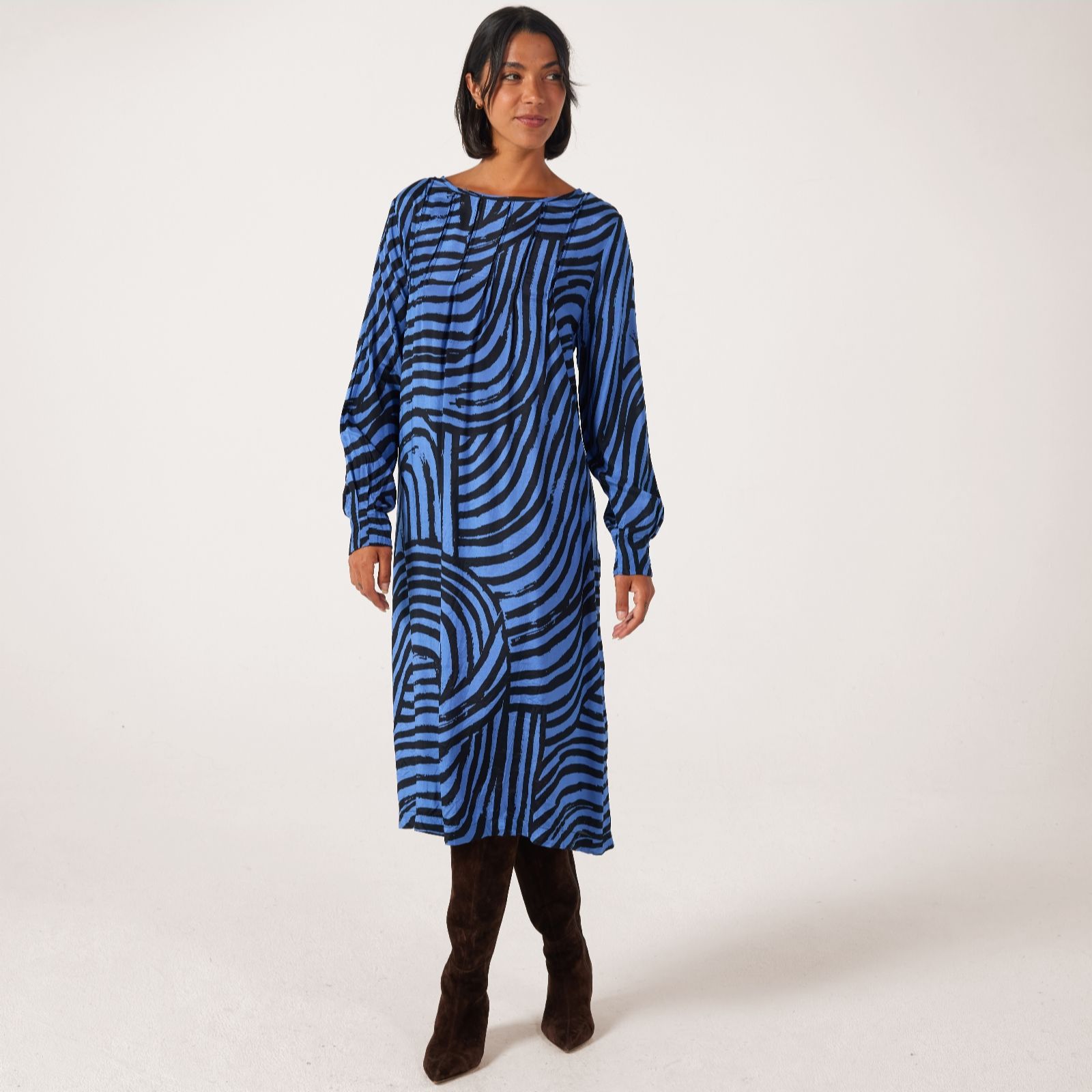 Masai Copenhagen Bijou Blue Navola Printed Shantung A Shape Loose Fit Dress