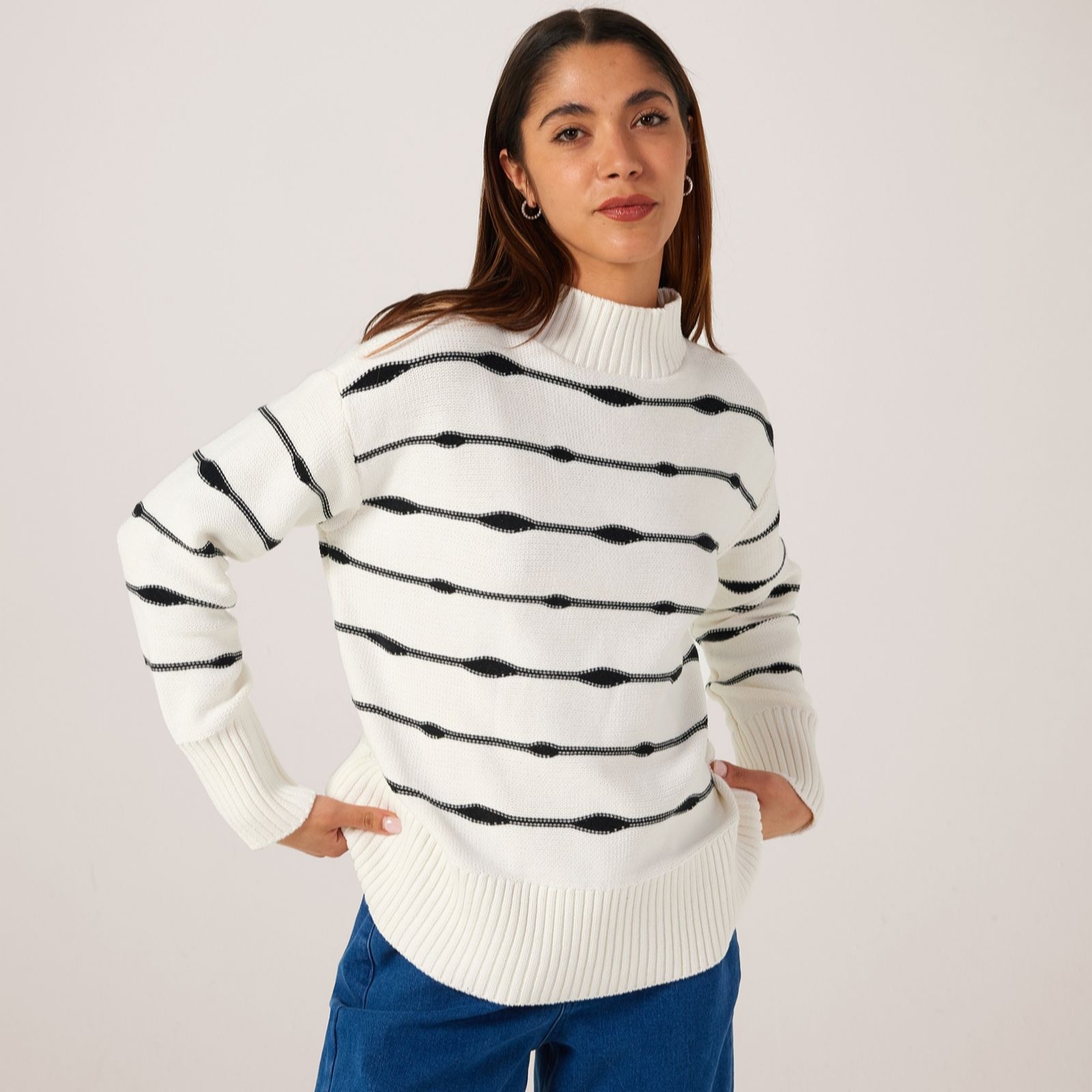 Marlawynne Cloud Black Cotton Blend Stripe Knit Jumper