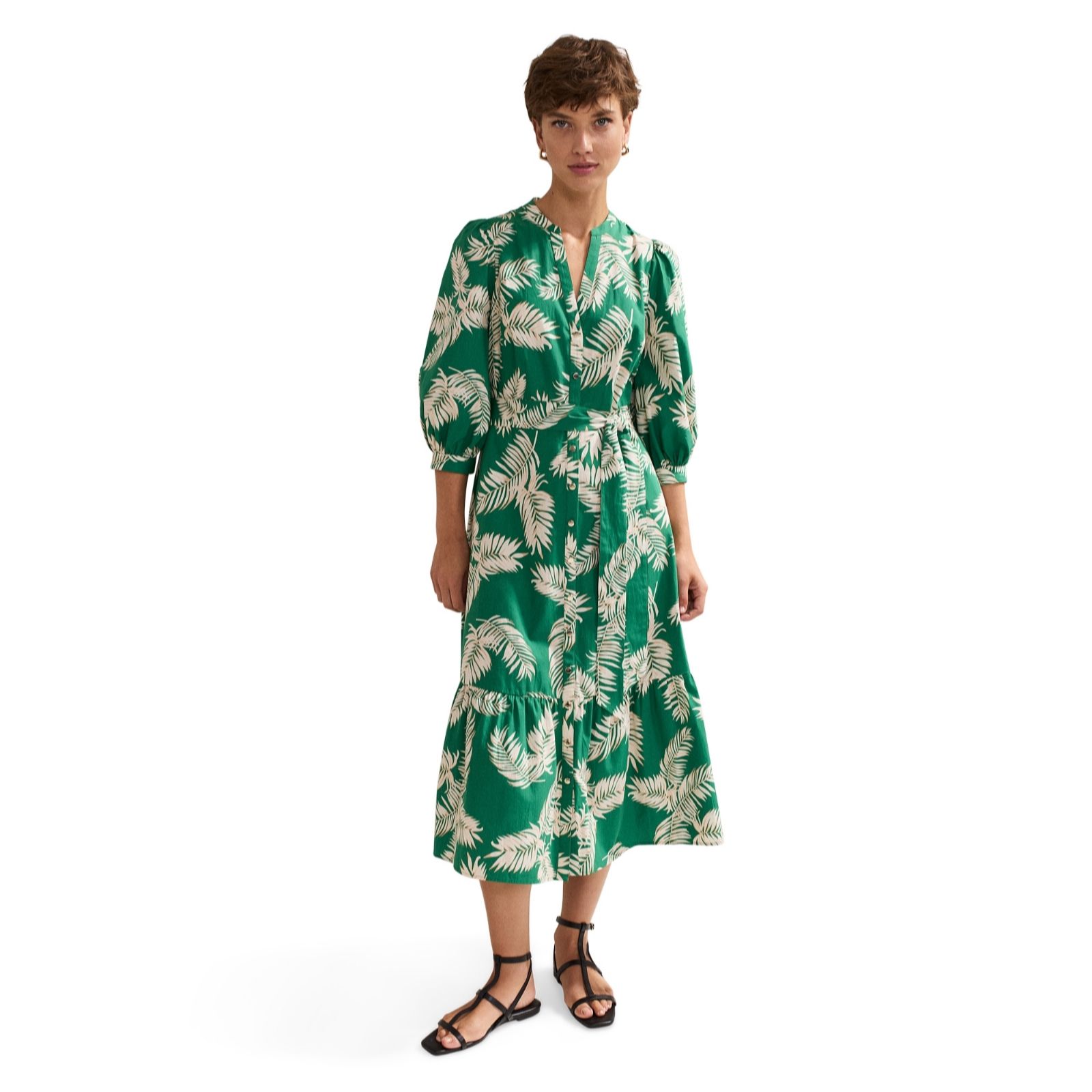 Phase Eight Green Louisa Palm Print Midi Dress