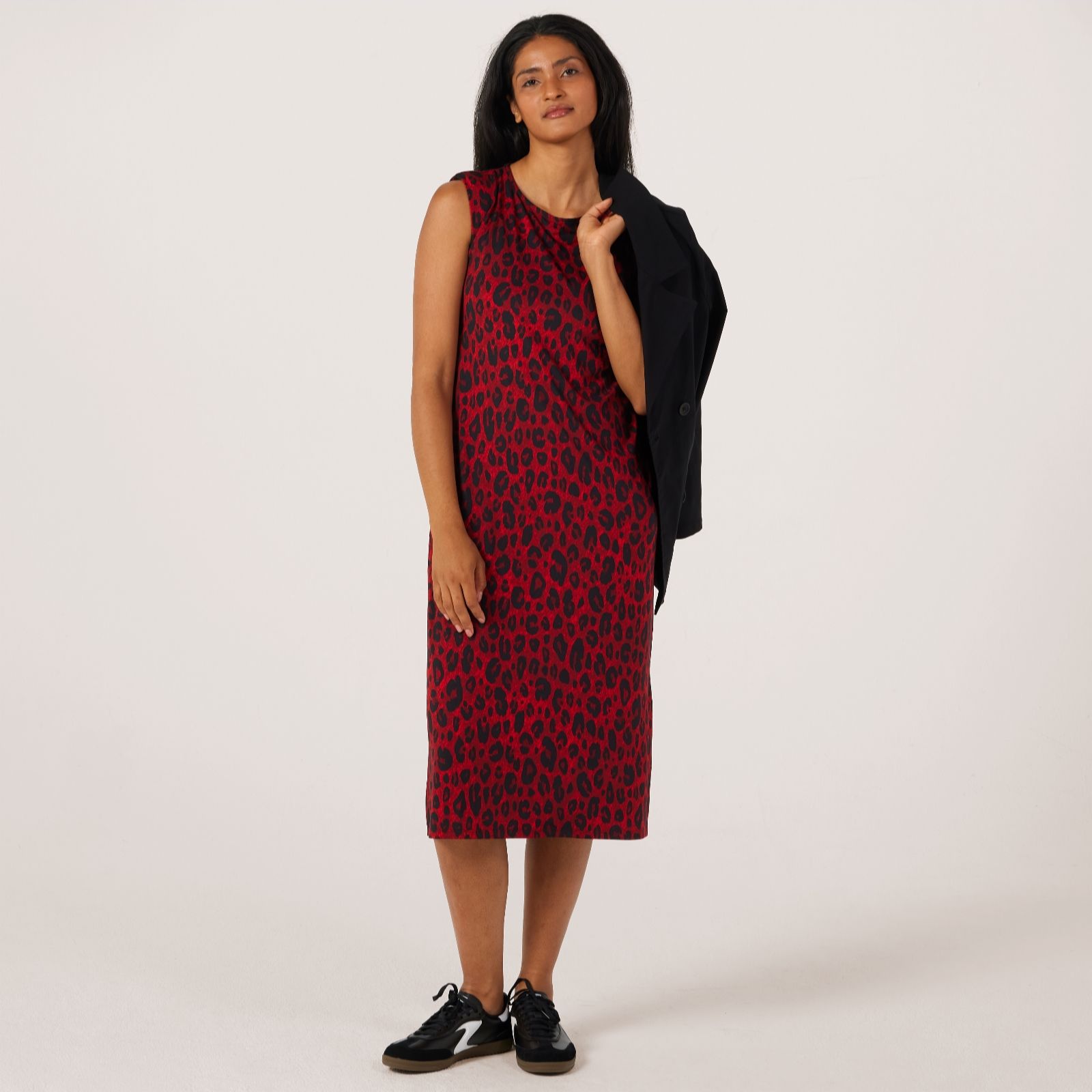 Kim & Co Blue Multi Printed Brazil Jersey Midi Dress With Shoulder Pads
