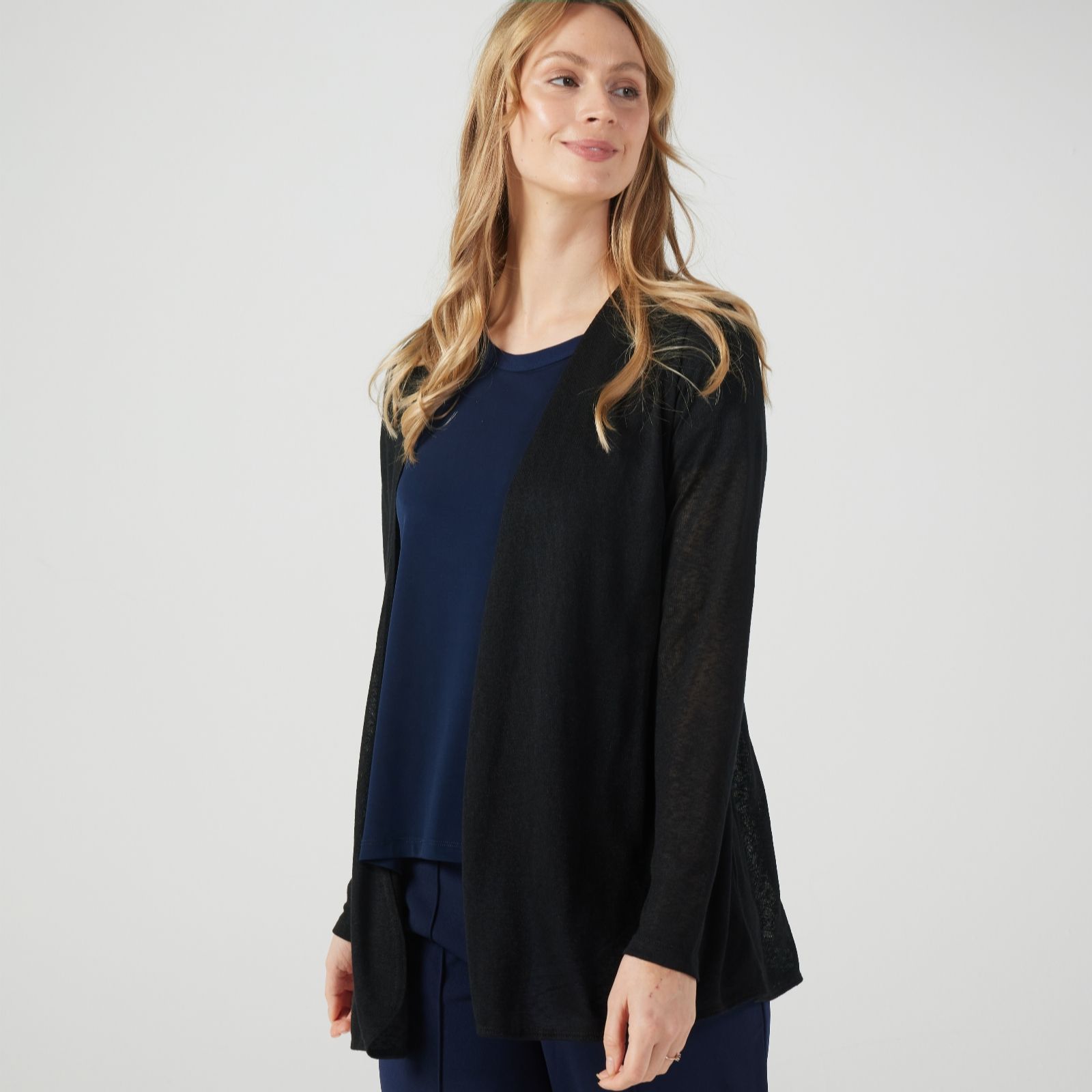 Kim & Co Black Linen Look Knit Long Sleeve Edge To Edge Cardigan