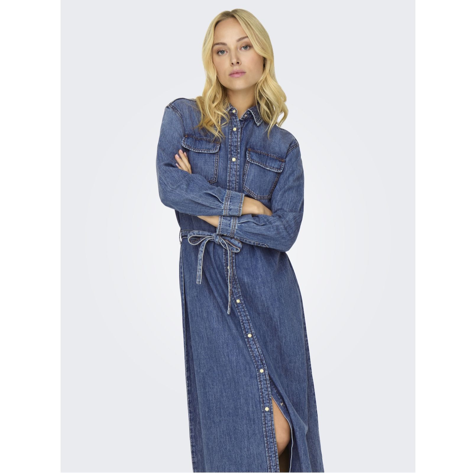 Only Long Belted Denim Dress