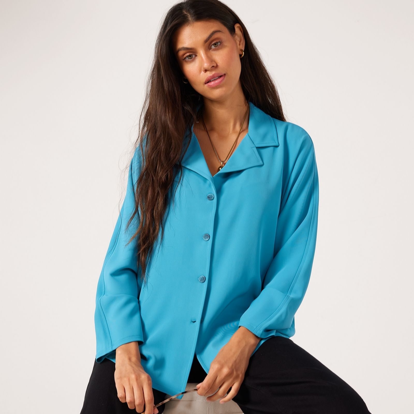 Kim & Co Black Silky Twill Long Dolman Sleeve Shirt Jacket