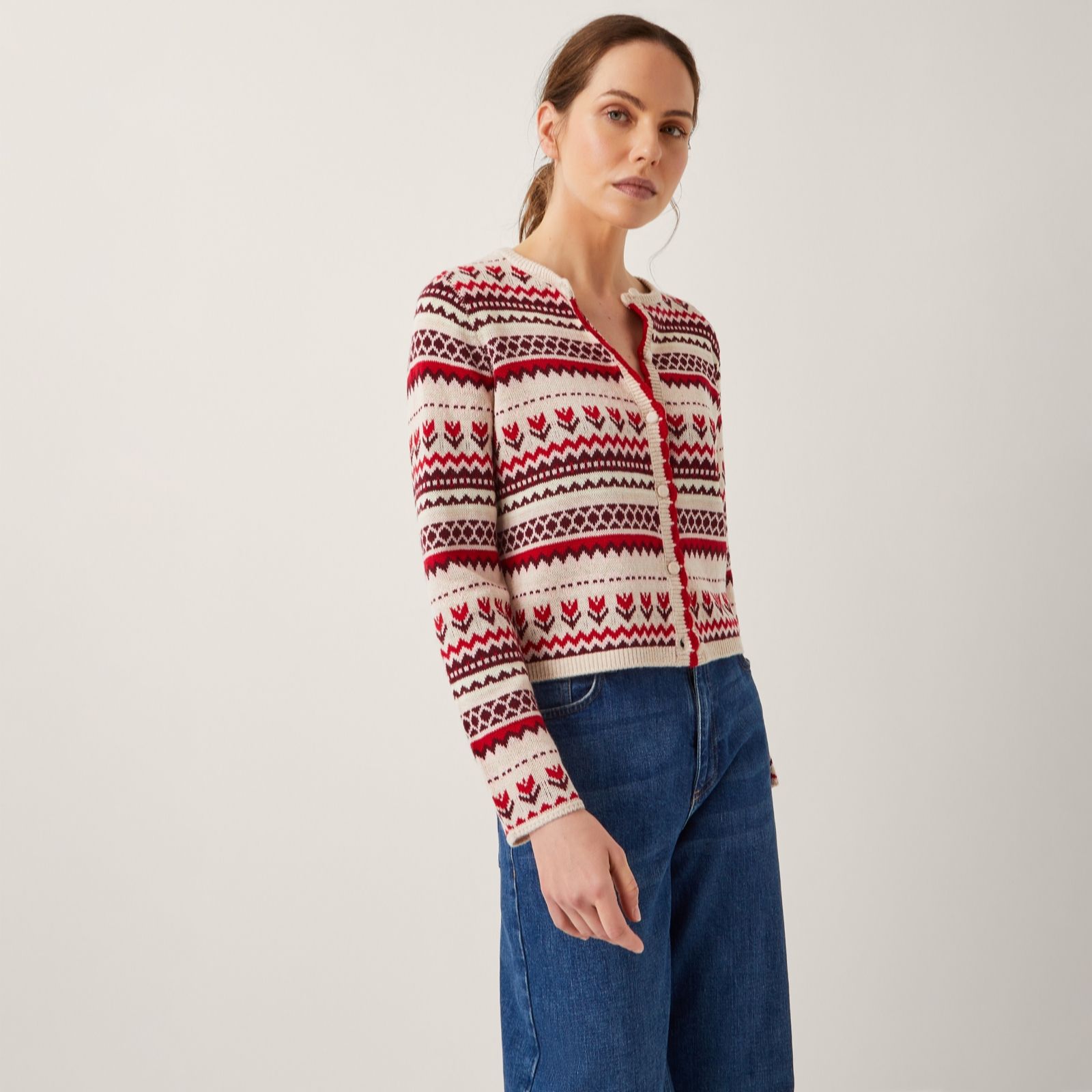 Monsoon Ivory Multi Juno Jacquard Cardigan