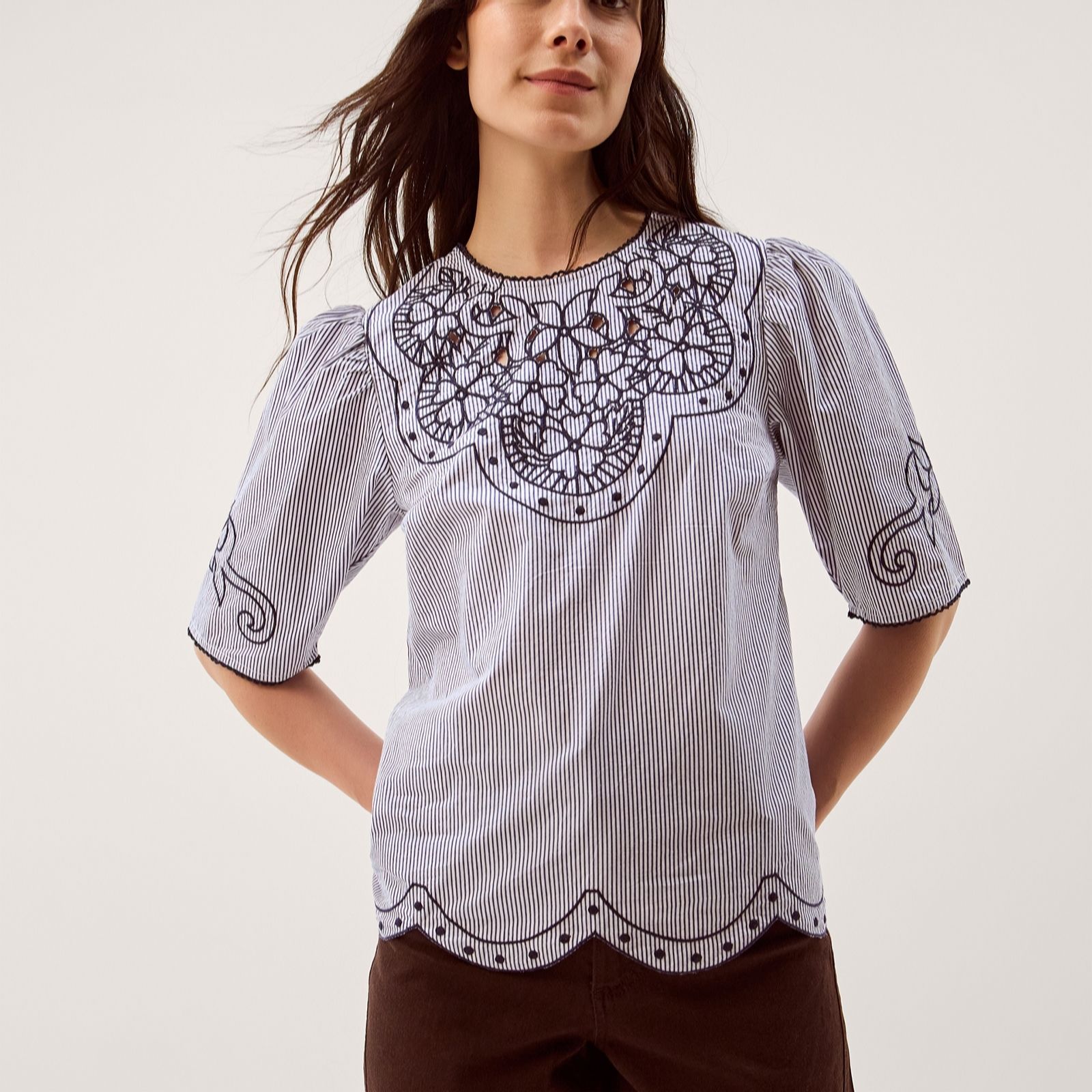 Monsoon Navy Kirsty Embroidered Top