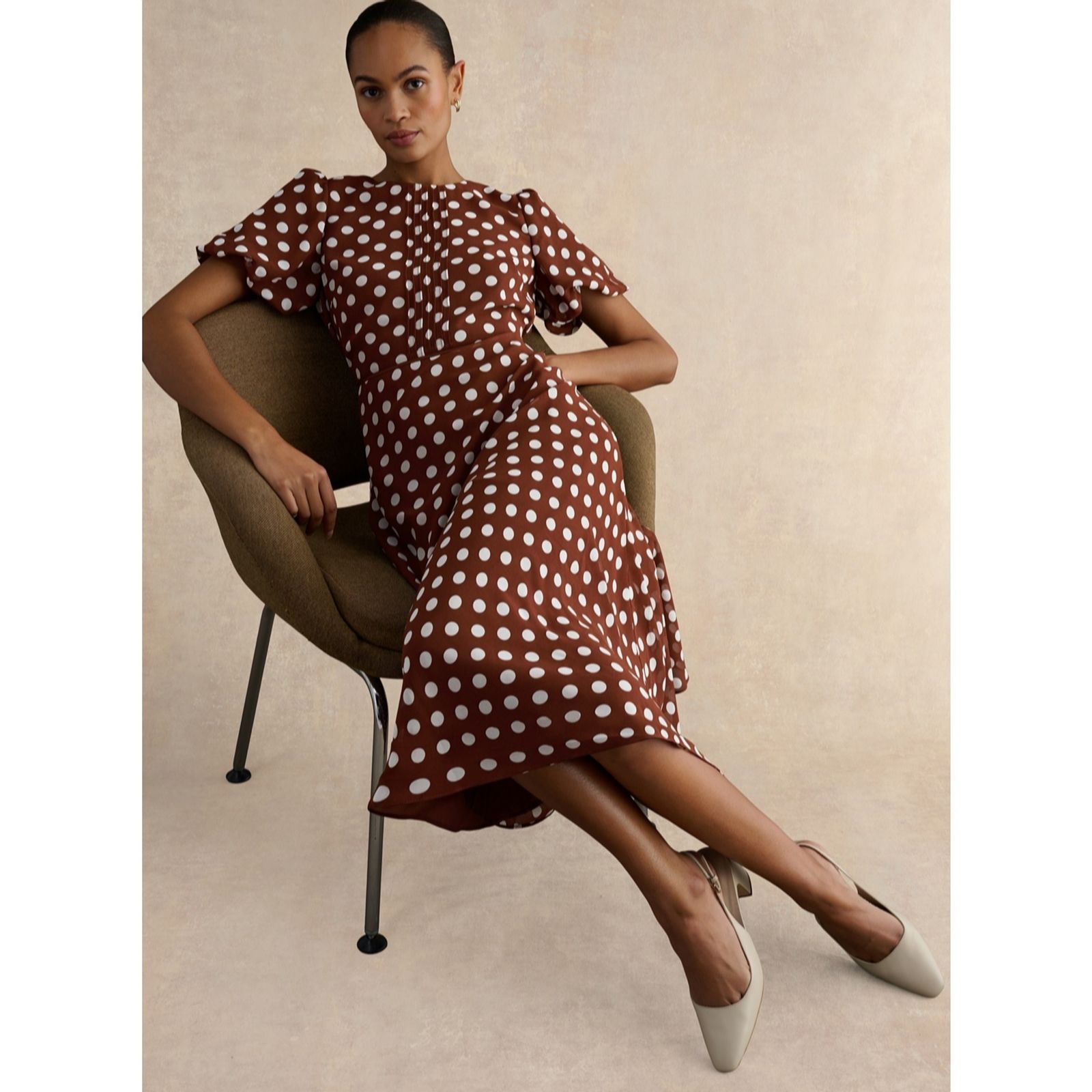 Hobbs London Brown,Ivory Dorothy Spot Dress