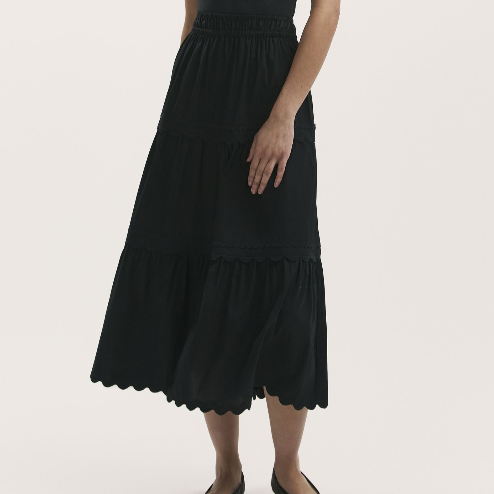 Finery London Paula Cotton Tiered Midi Skirt with Ric Rac Detail women's