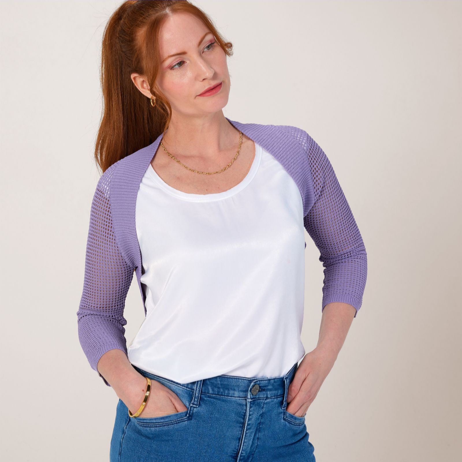Marlawynne Dusk Wynne Layers Open Mesh Sleeves Shrug