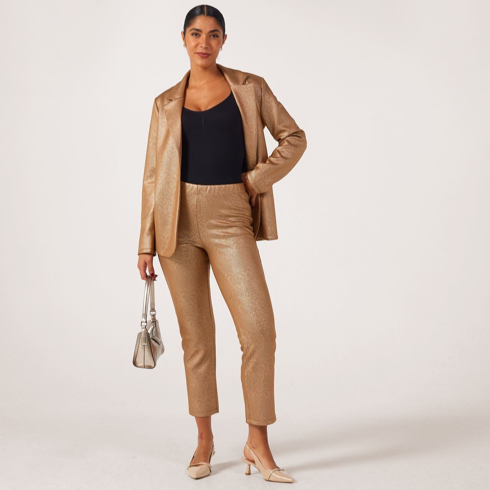 Kim & Co Antique Gold Croco Pleather Julia Slim Leg Trousers