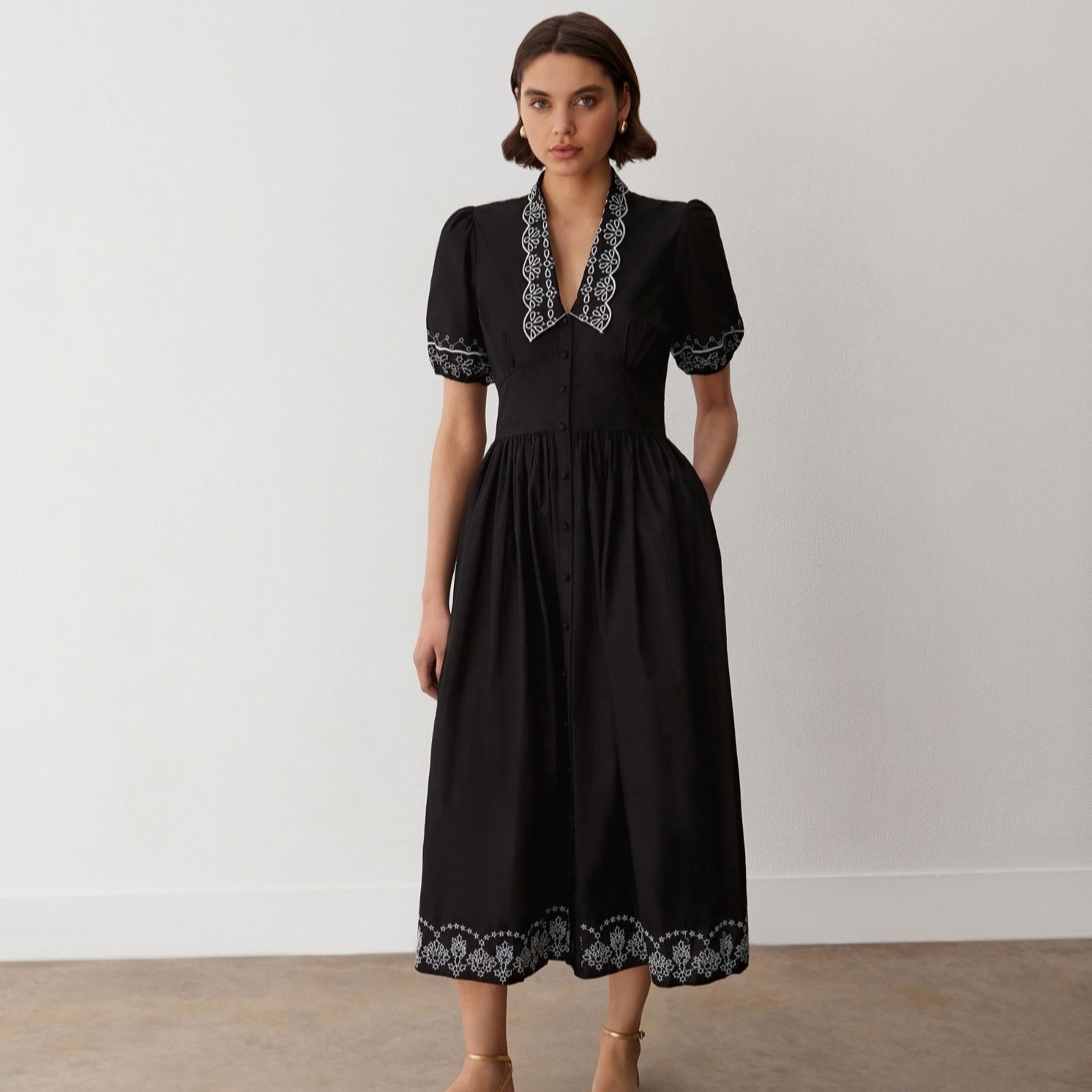 Finery Arianna Cotton Embroided Dress