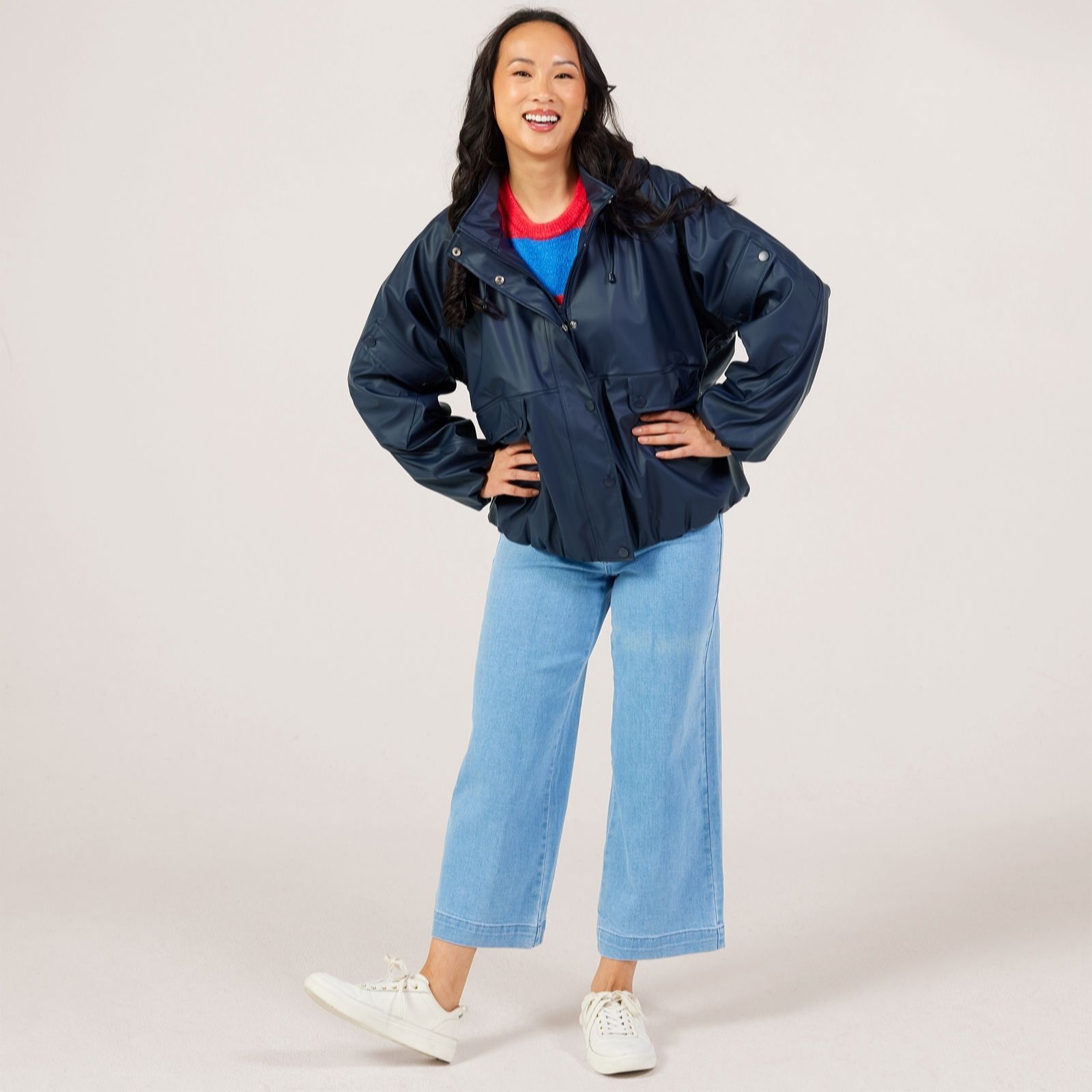 ICHI Tazo Fleece Lined Hooded Short Rain Jacket women's