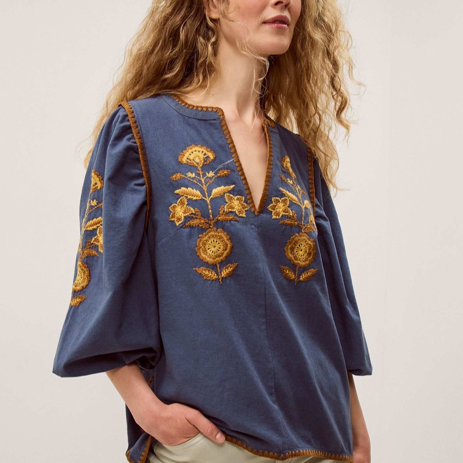 Monsoon Blue Bella Embroidered Top
