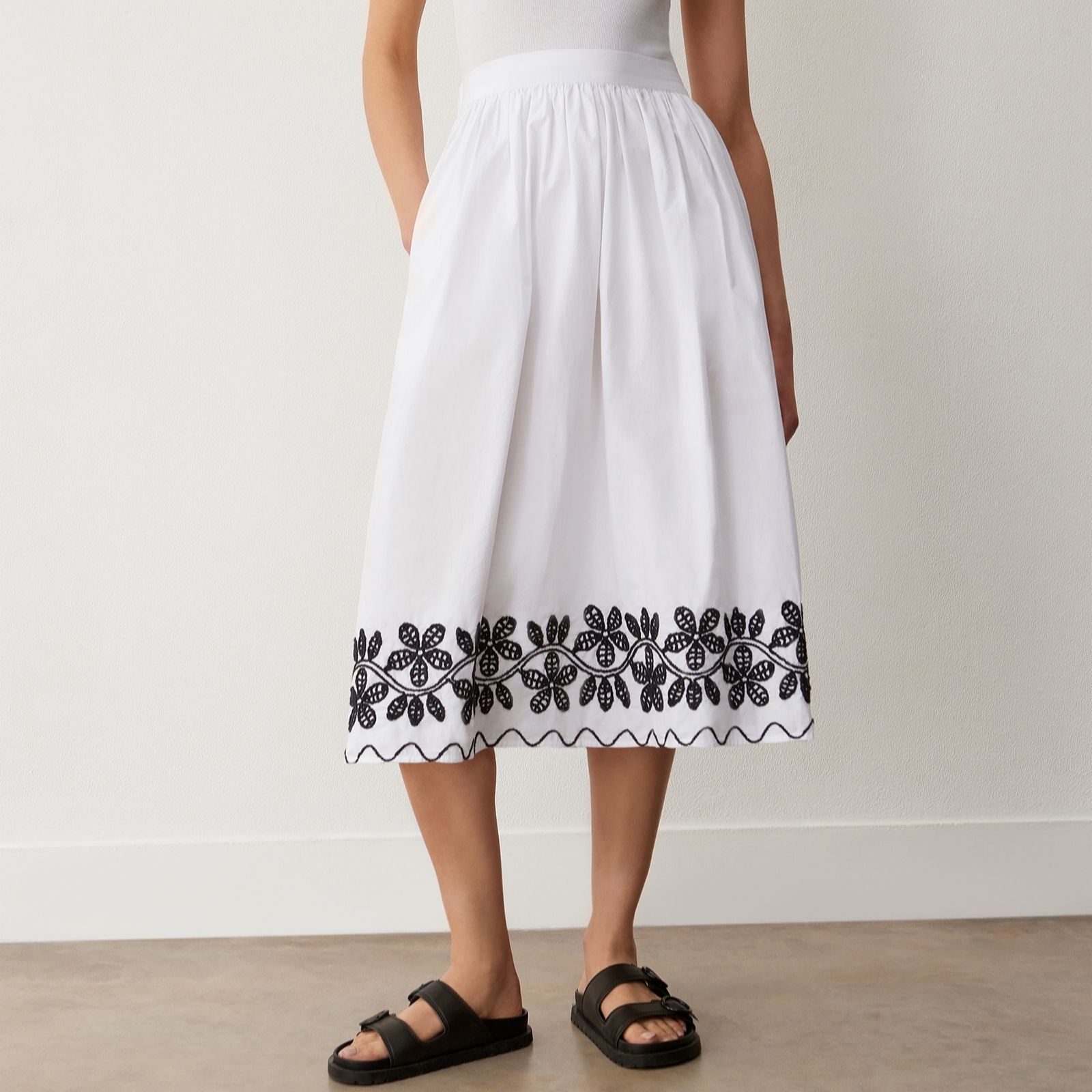 Finery London Yolanda Embroidered Skirt with Stretch Waist women's