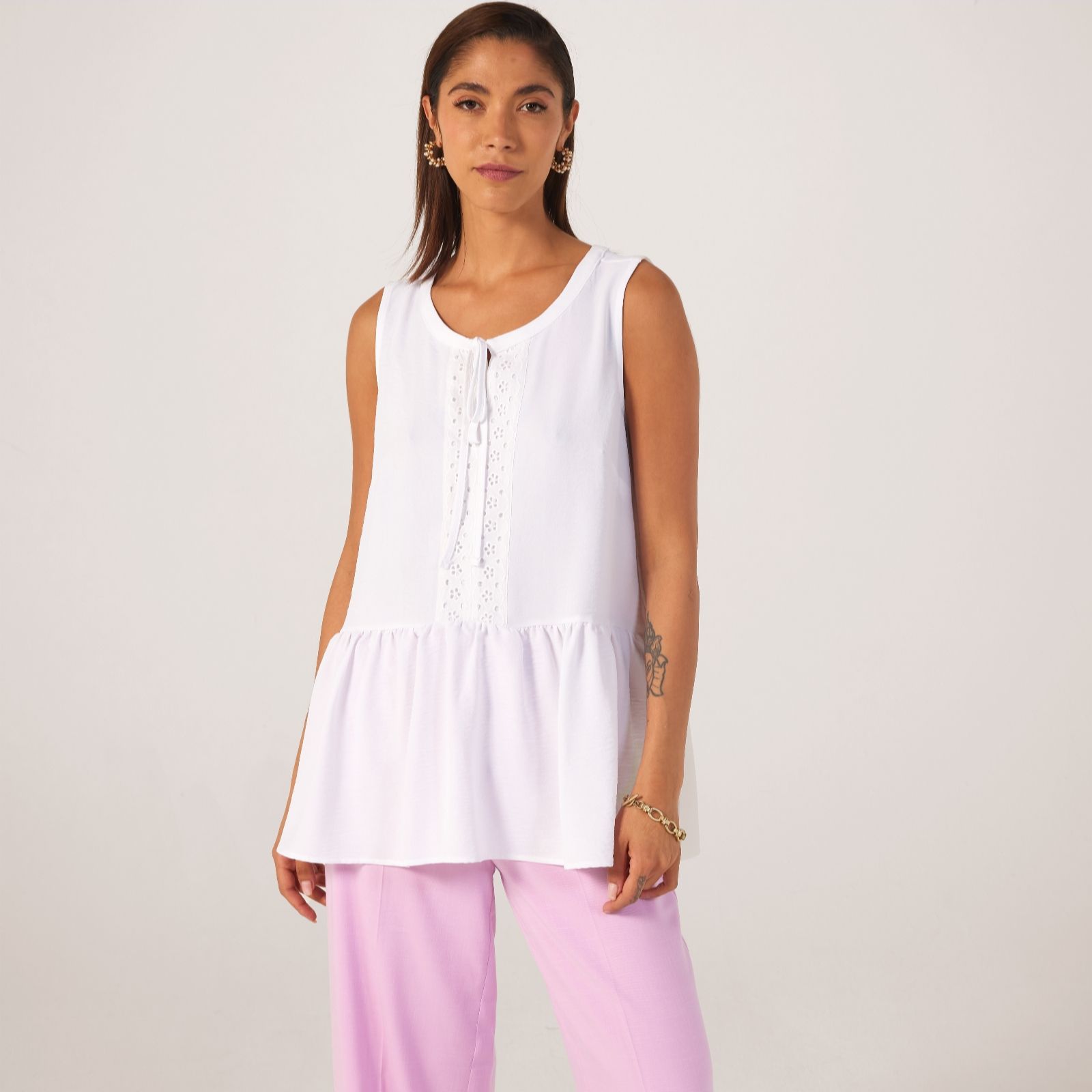 Nina Leonard Deep Sea Sleeveless Flouce Hem Top