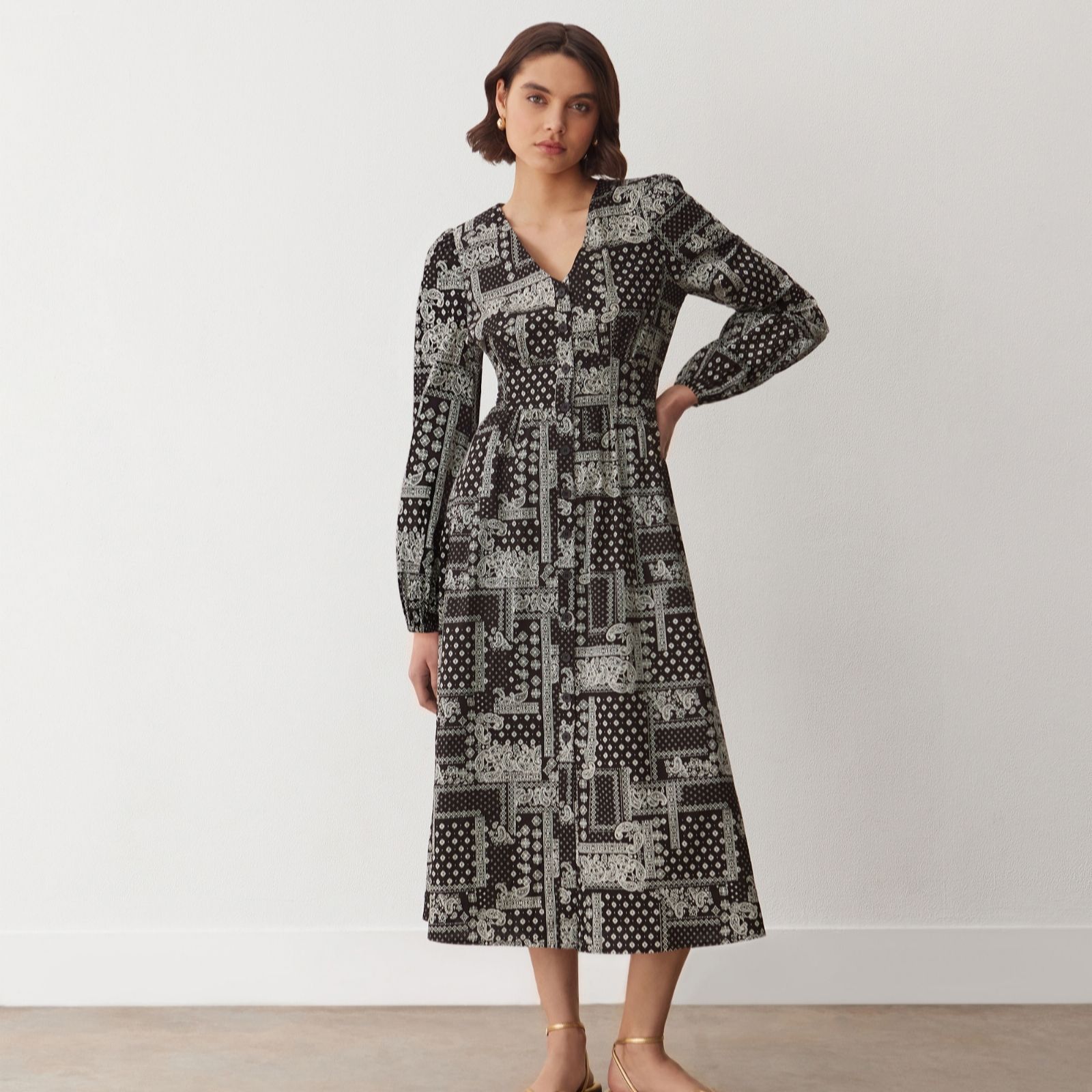 Finery Eliah Printed Cotton Long Sleeve Dress