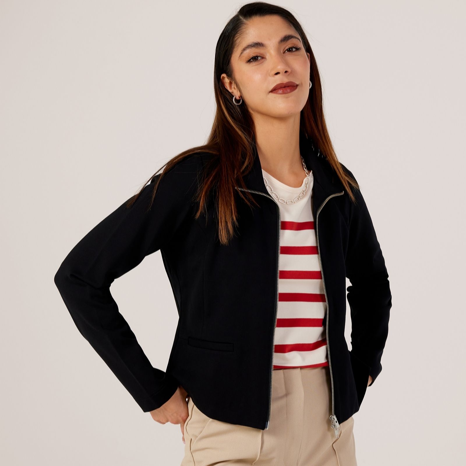 Masai Copenhagen Black Jasmibo Ponto Di Roma Zip Up Light Jacket